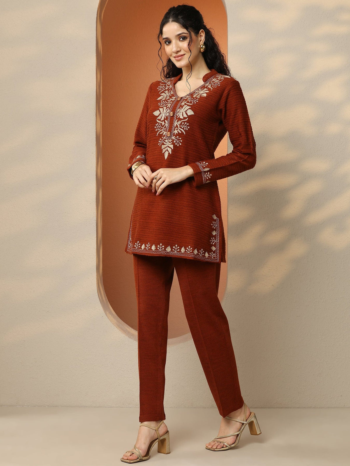 Libas Rust Embroidered Wool Co-Ord Sets CO87