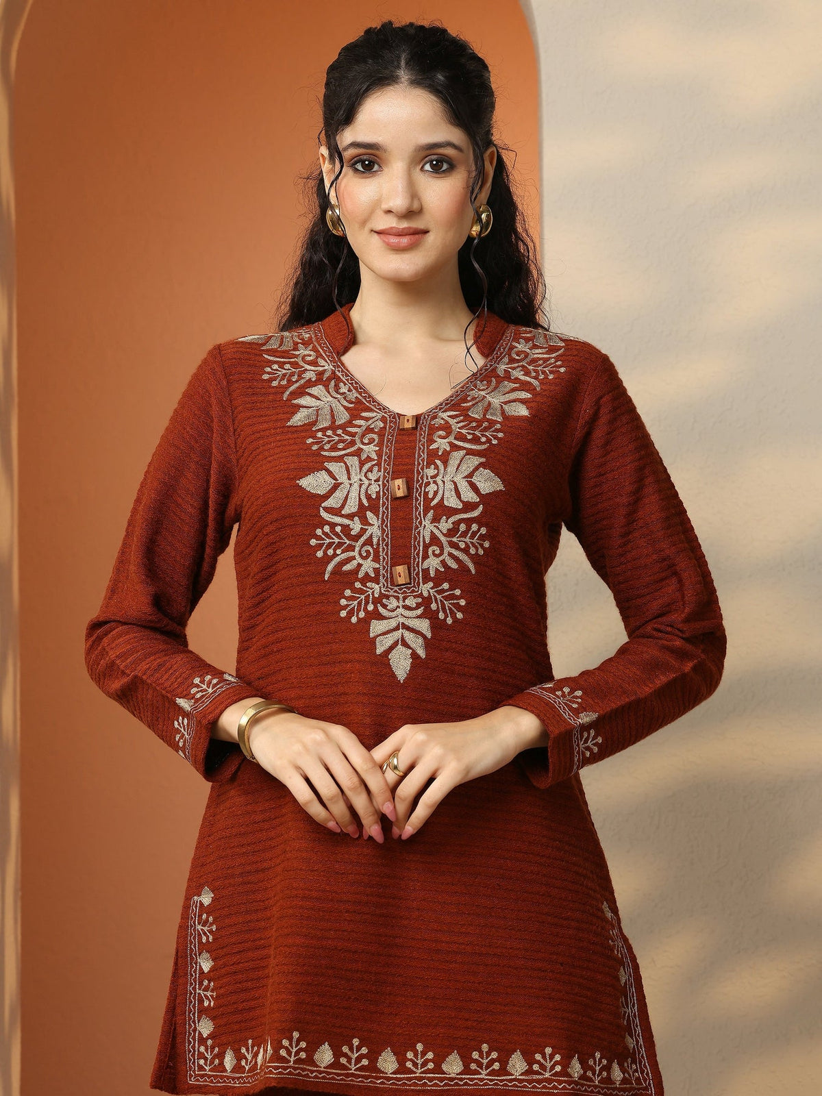 Libas Rust Embroidered Wool Co-Ord Sets CO87