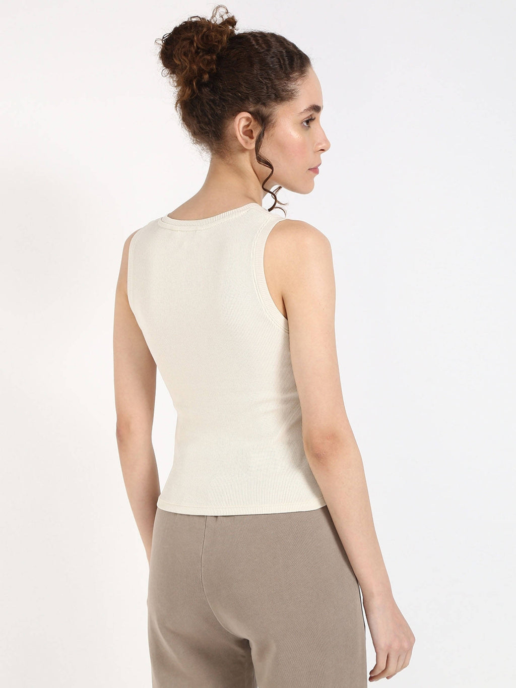 Womens Beige Solid Tank Top | TT98 - view 4