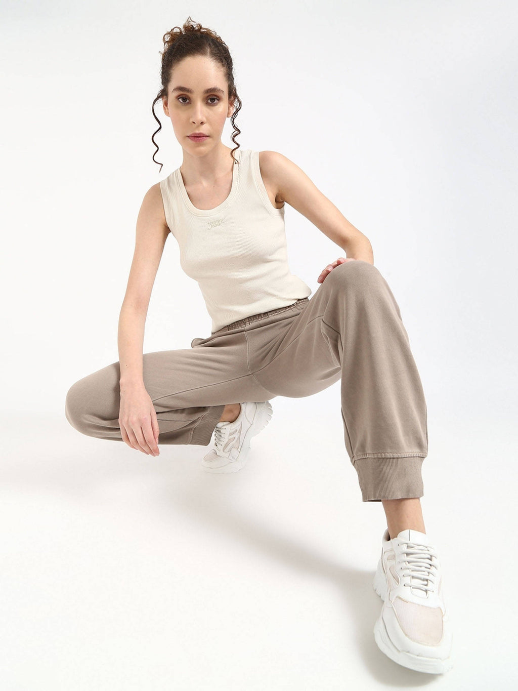 Womens Beige Solid Tank Top | TT98 - view 5
