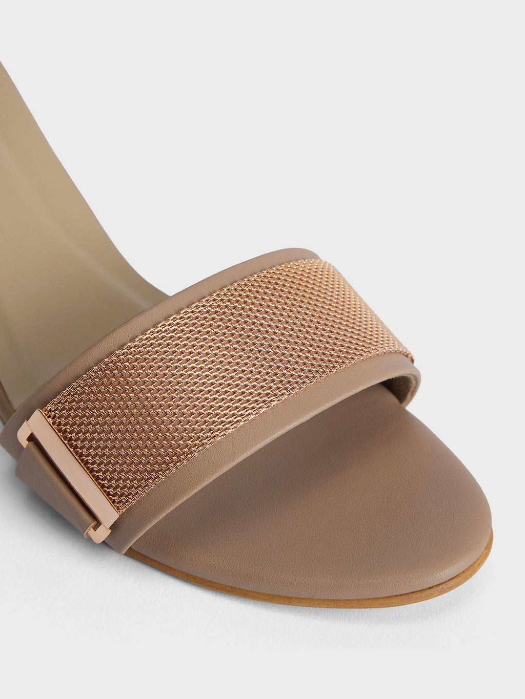 Beige Round Toe Metal Detail Slip On Heels For Women | H78 - view 6