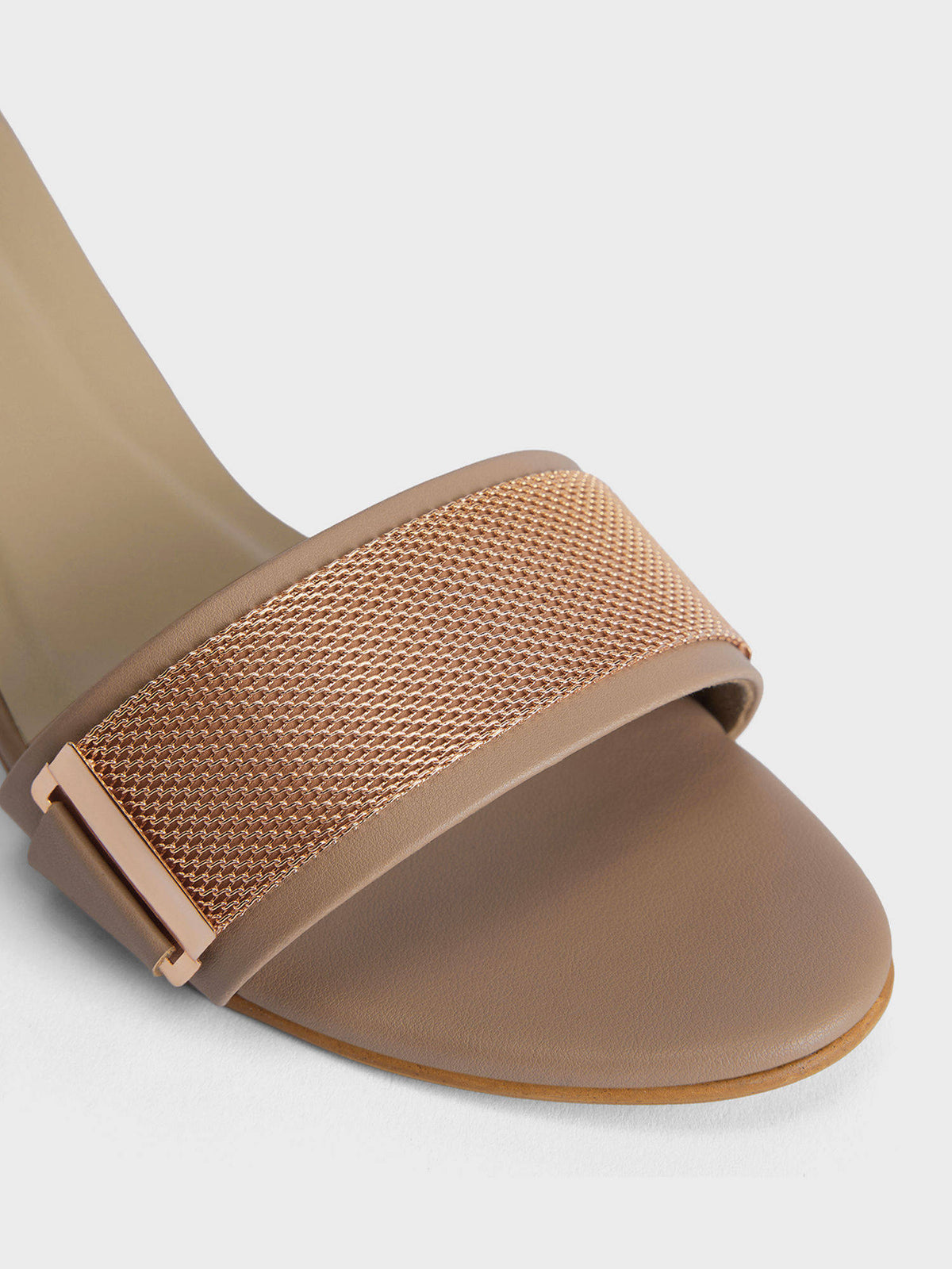 Beige Round Toe Metal Detail Slip On Heels For Women | H78 - view 6