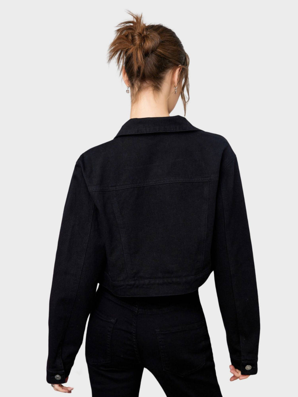 Twill Black Buttoned Women Regular Jacket | JC78 - view 3