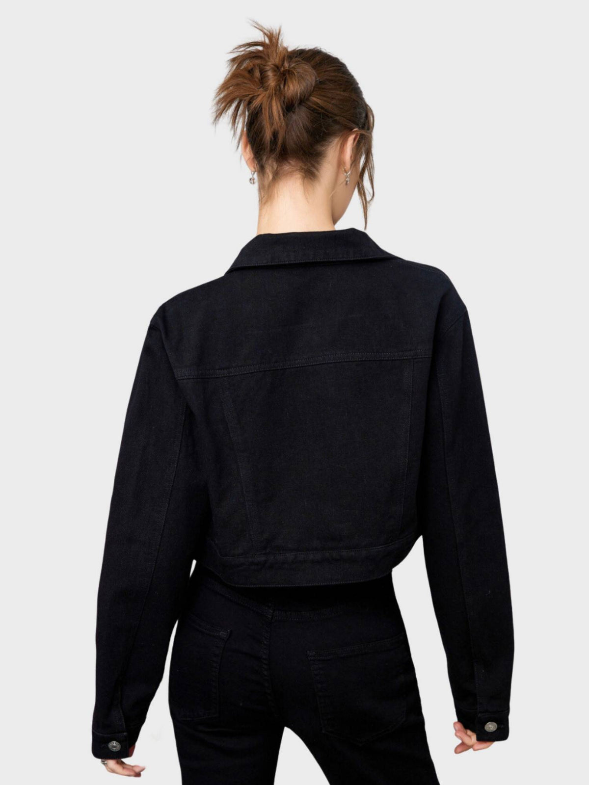 Twill Black Buttoned Women Regular Jacket | JC78 - view 3