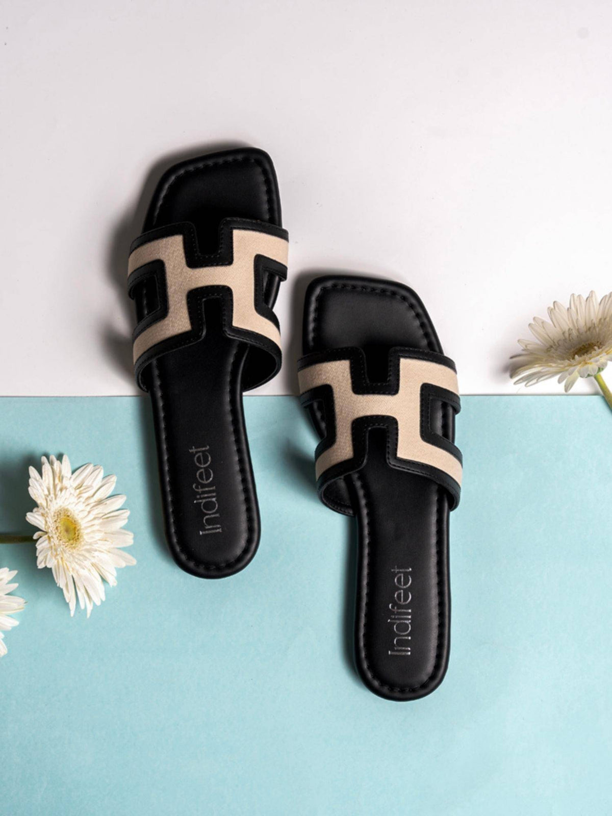 Black and White Trendy and Casual Dual Tone Flats | F61 - view 1