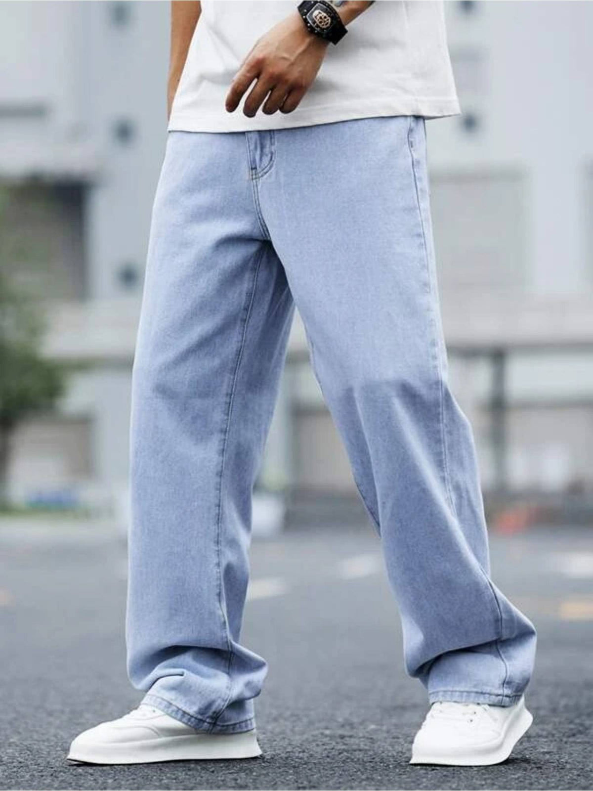 Off Duty Slate Blue Baggy Fit Rigid Jeans | BG78 - view 2