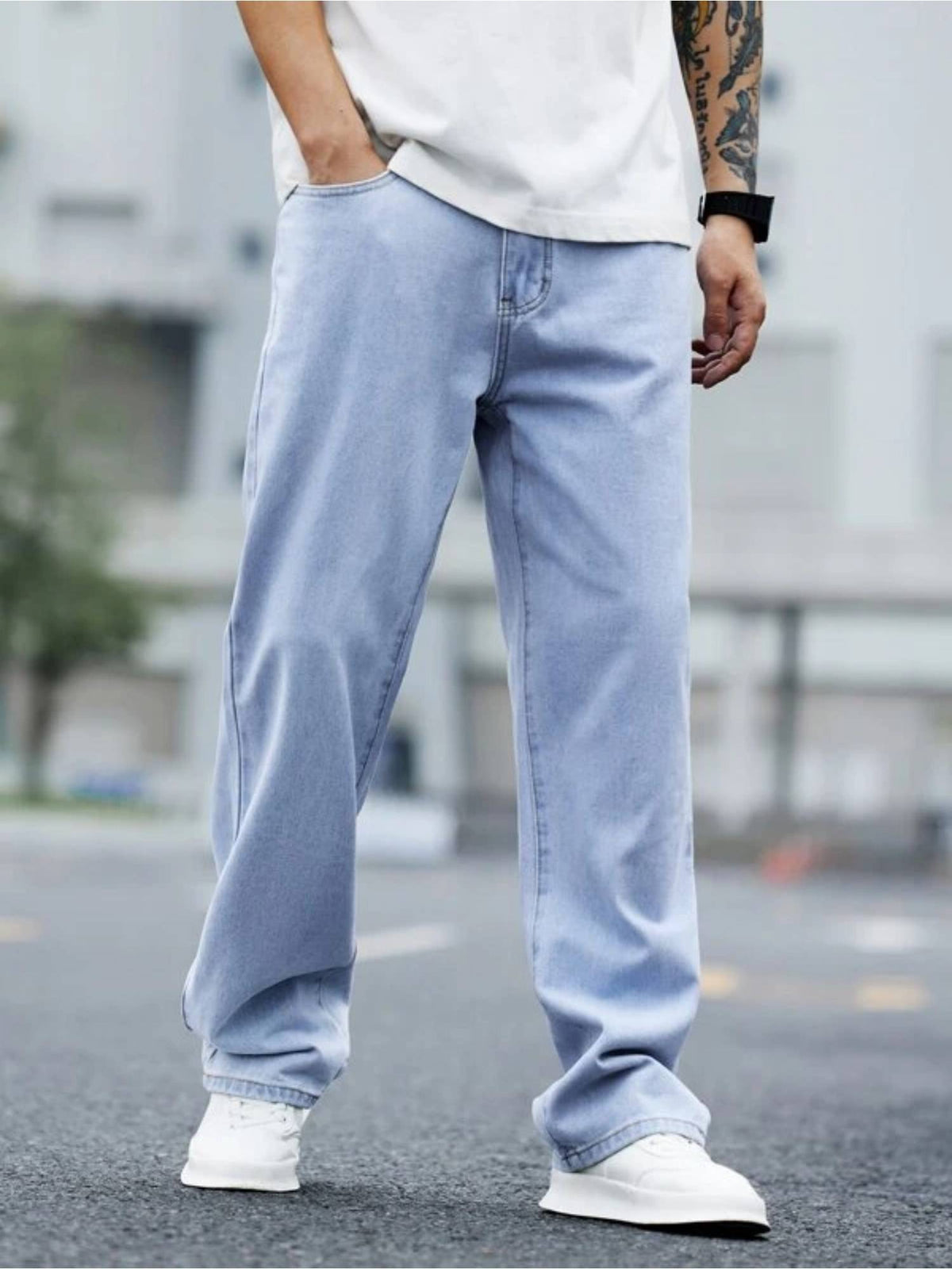 Off Duty Slate Blue Baggy Fit Rigid Jeans | BG78 - view 4