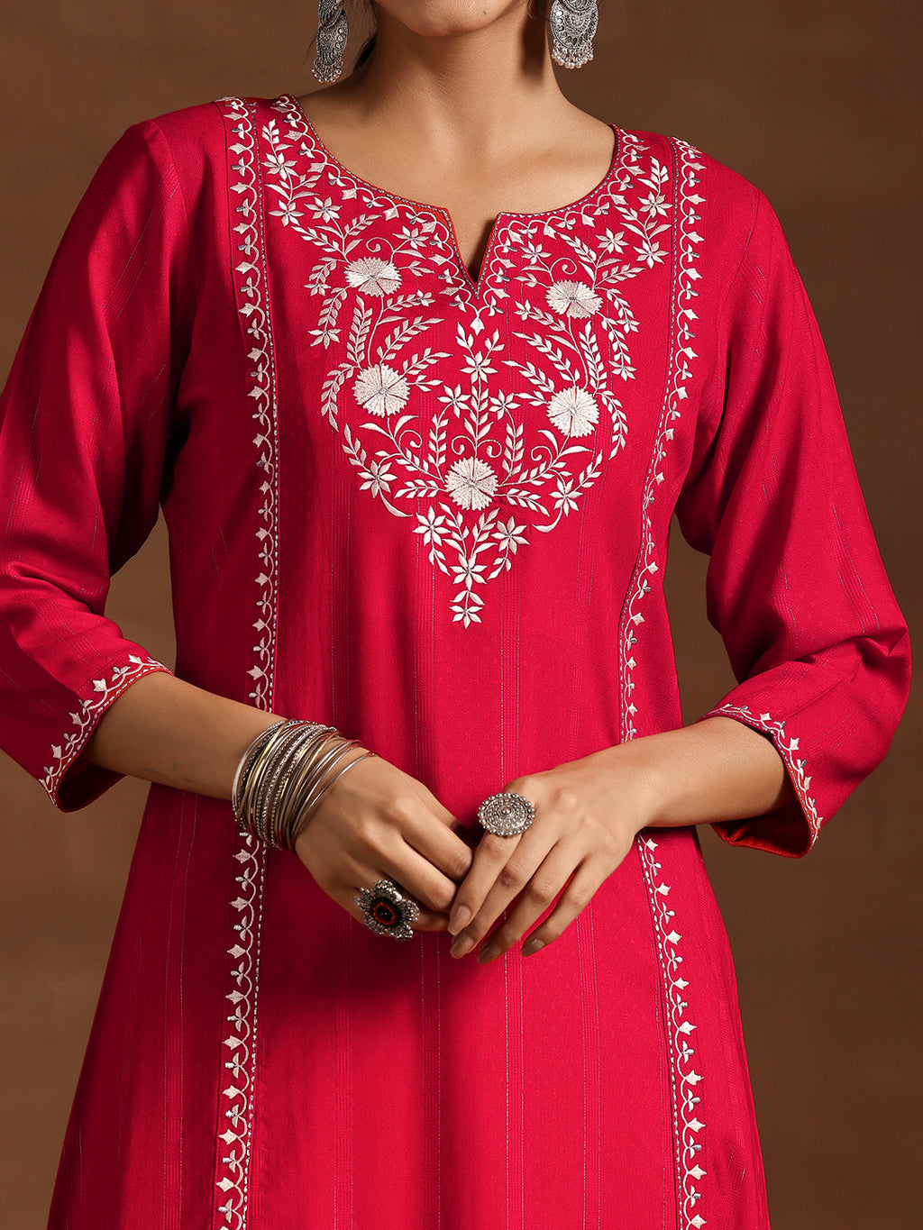 Libas Red Yoke Design Rayon A-Line Kurta