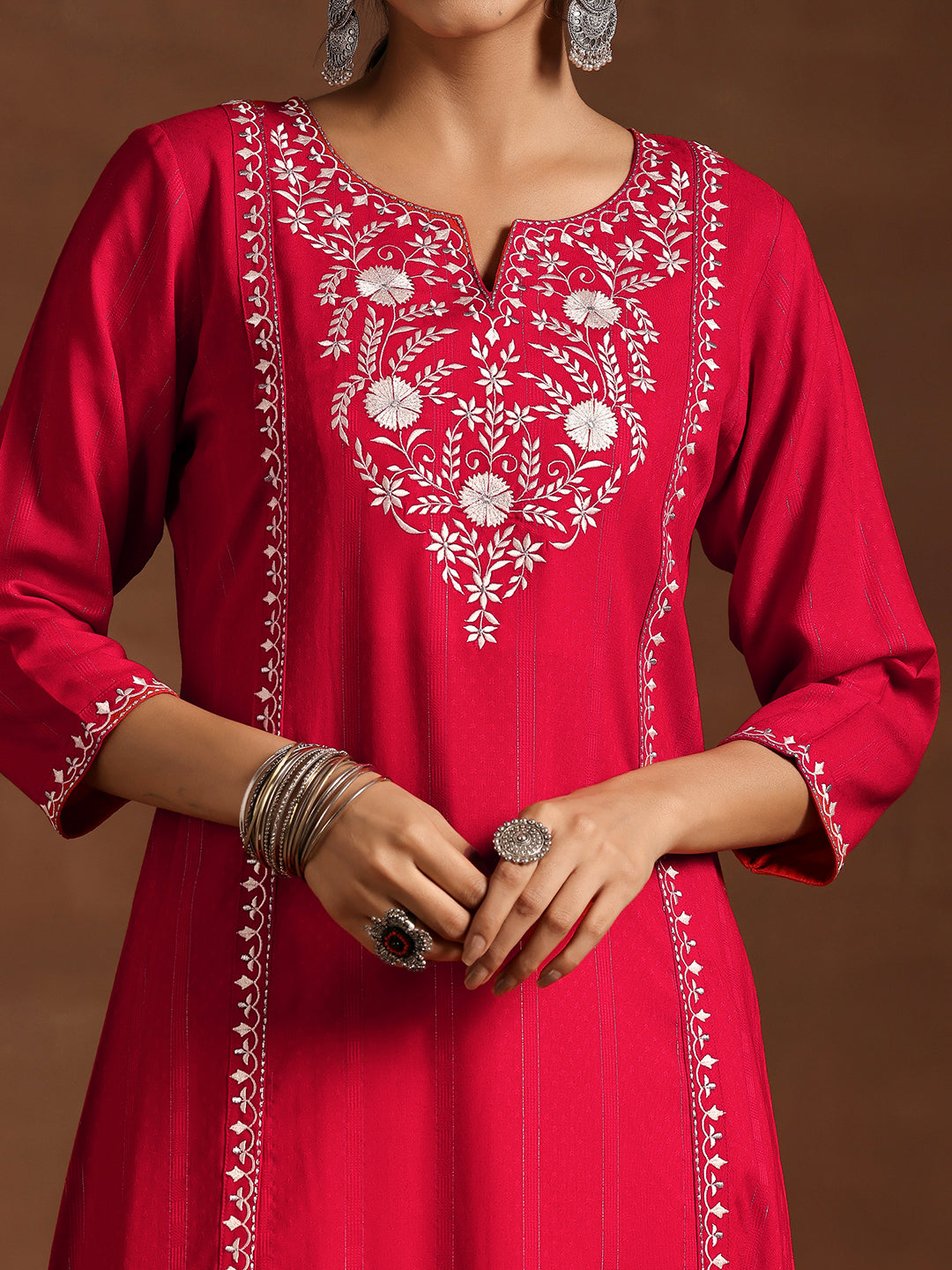 Libas Red Yoke Design Rayon A-Line Kurta