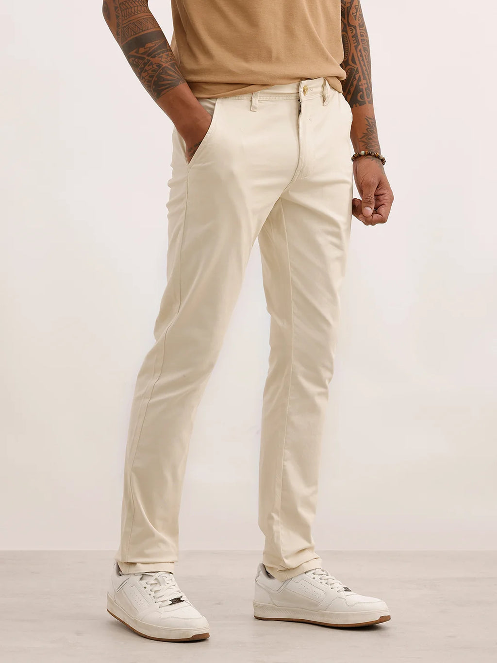 Classic Solid Slim Fit Trouser | Cream