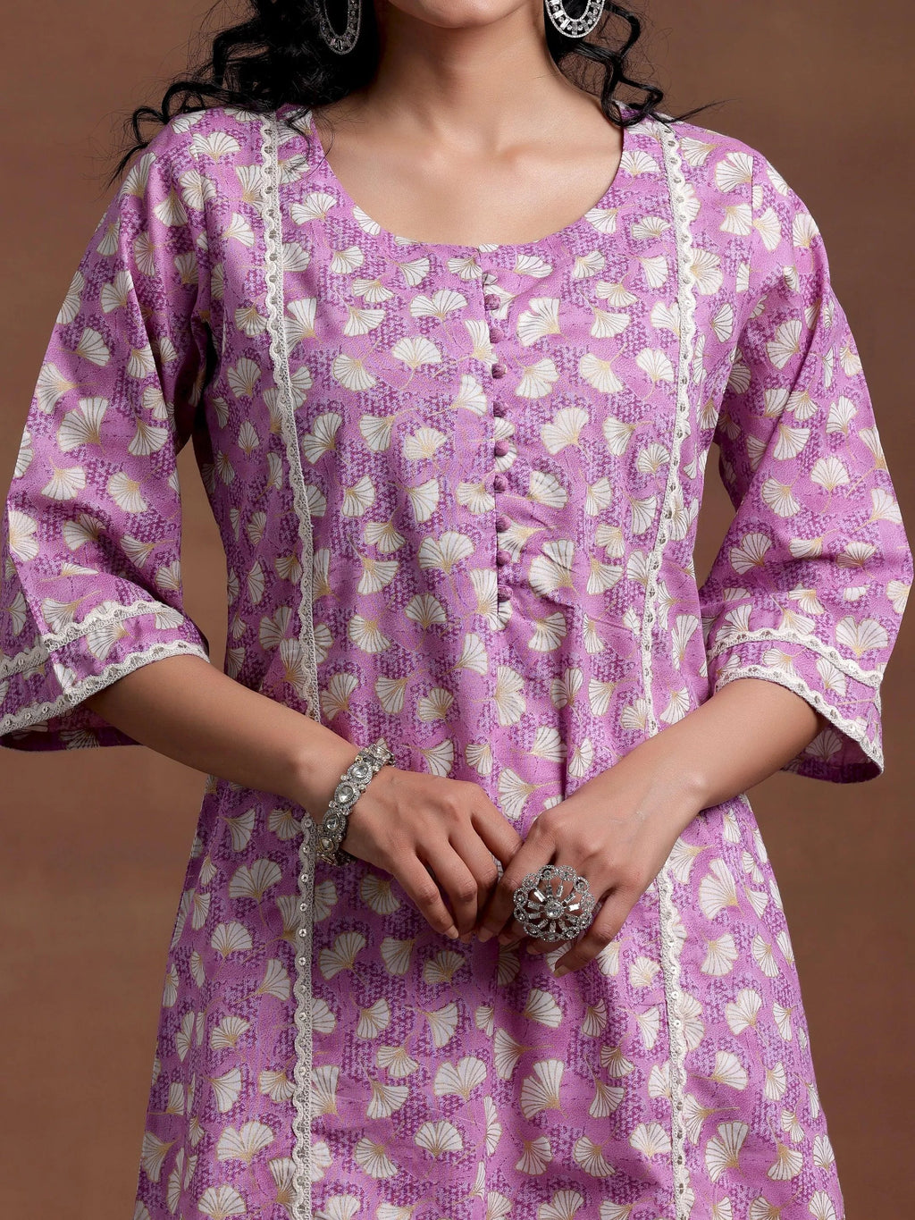 Libas Purple Printed Cotton A-Line Kurta