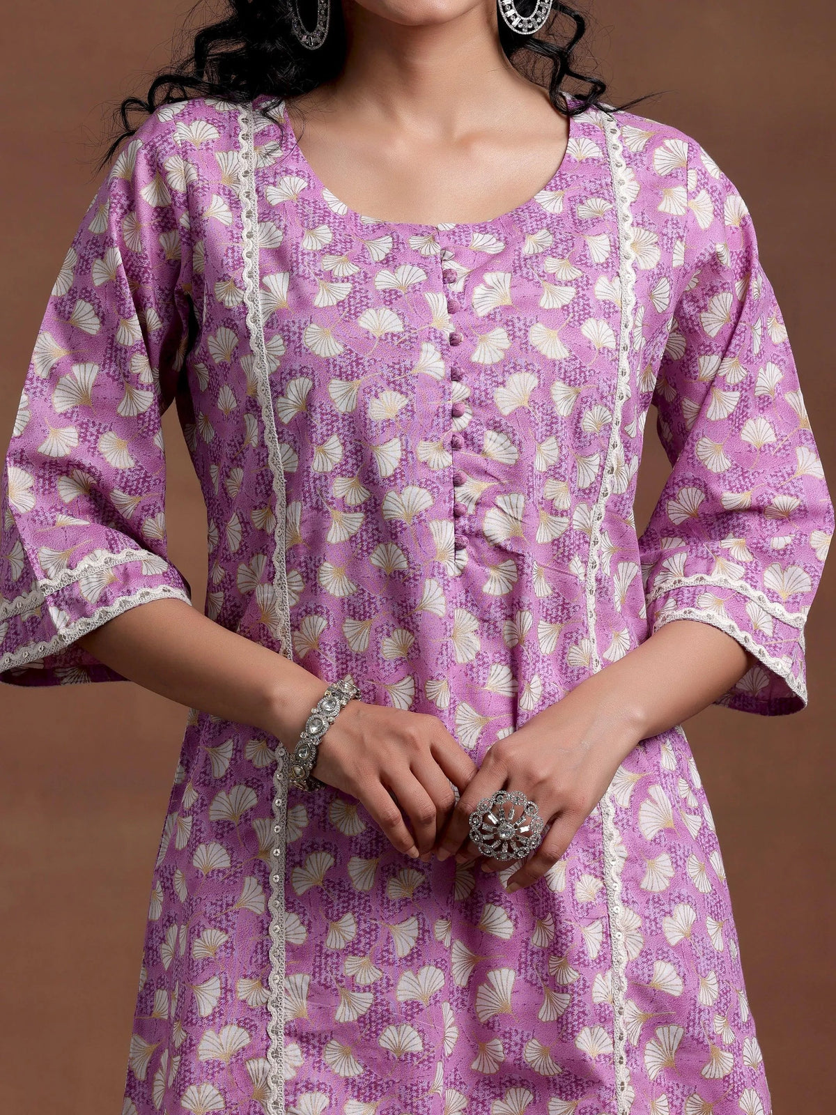 Libas Purple Printed Cotton A-Line Kurta