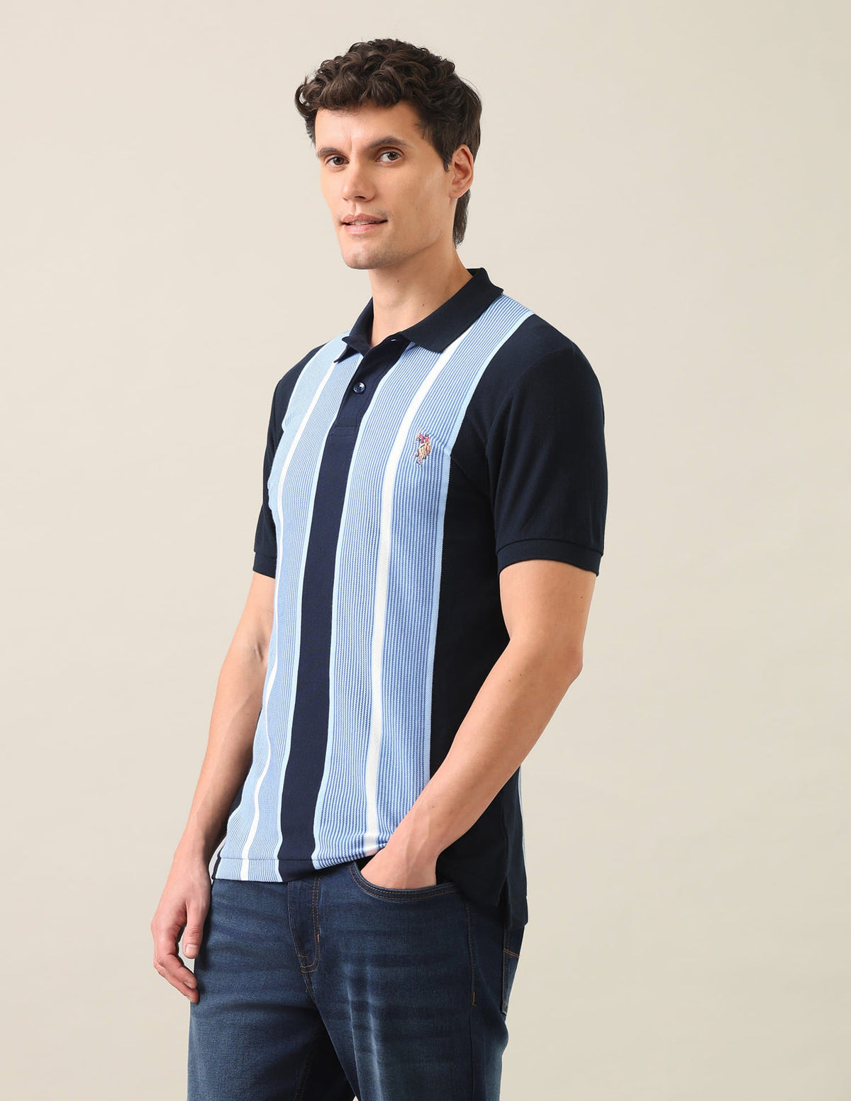 Colourblocked Vertical Striped Slim Fit Polo Shirt USP0