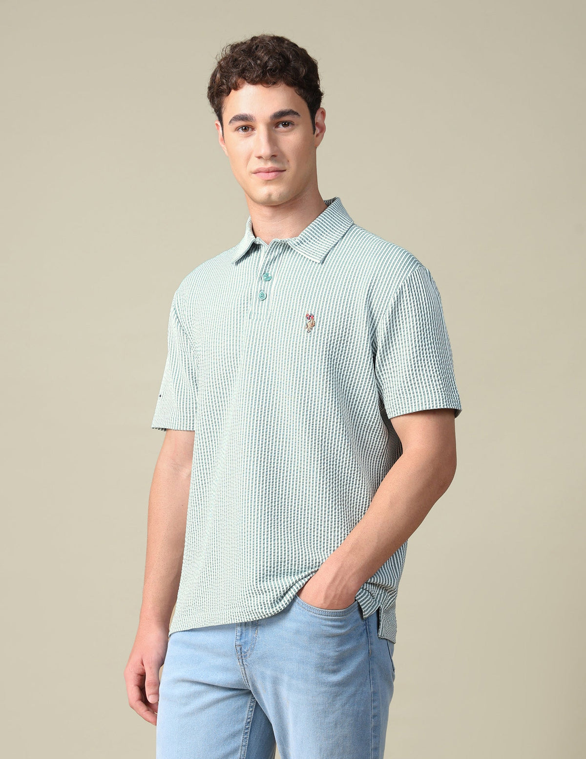 Vertical Striped Relaxed Fit Polo Shirt USP0