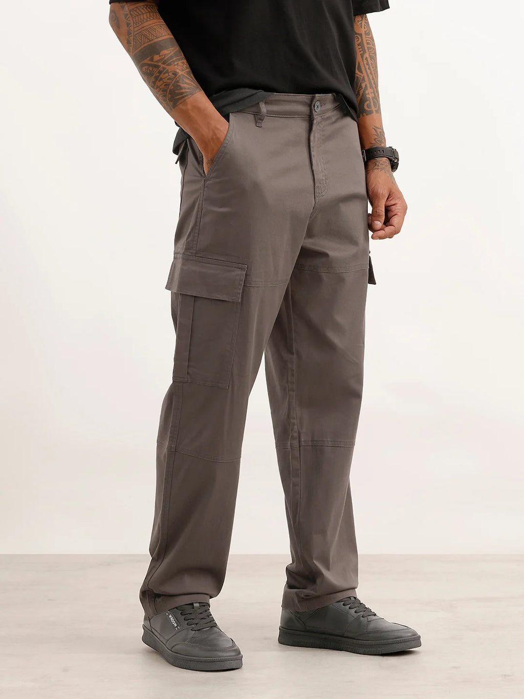 Solid Loose Fit Cargo Trouser | Charcoal