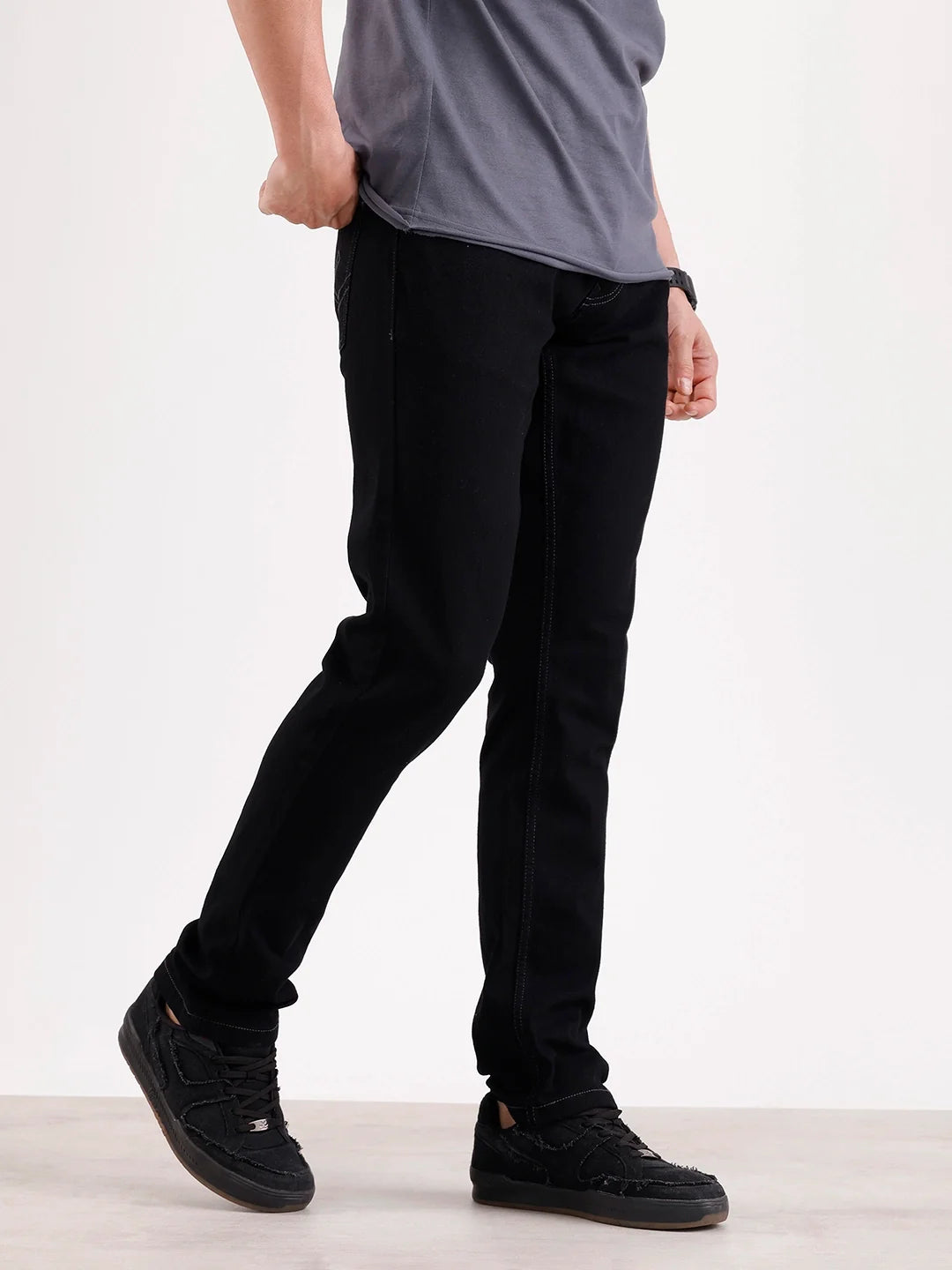 Solid Slim Fit Denim Jeans | Black