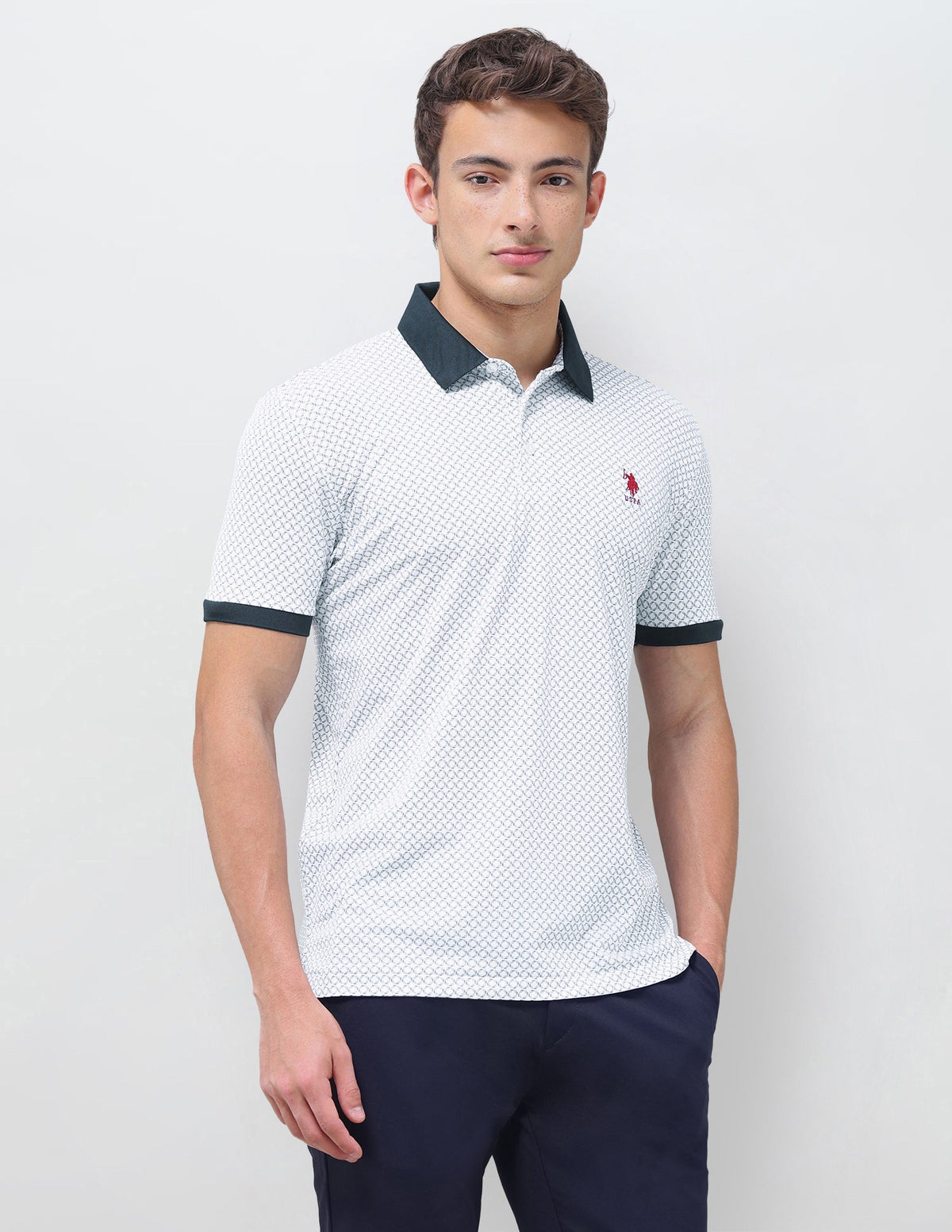 Geometric Printed Slim Fit Polo Shirt USP0