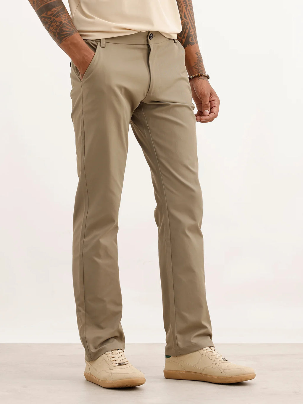 Solid Straight Fit Blended Trouser | Olive