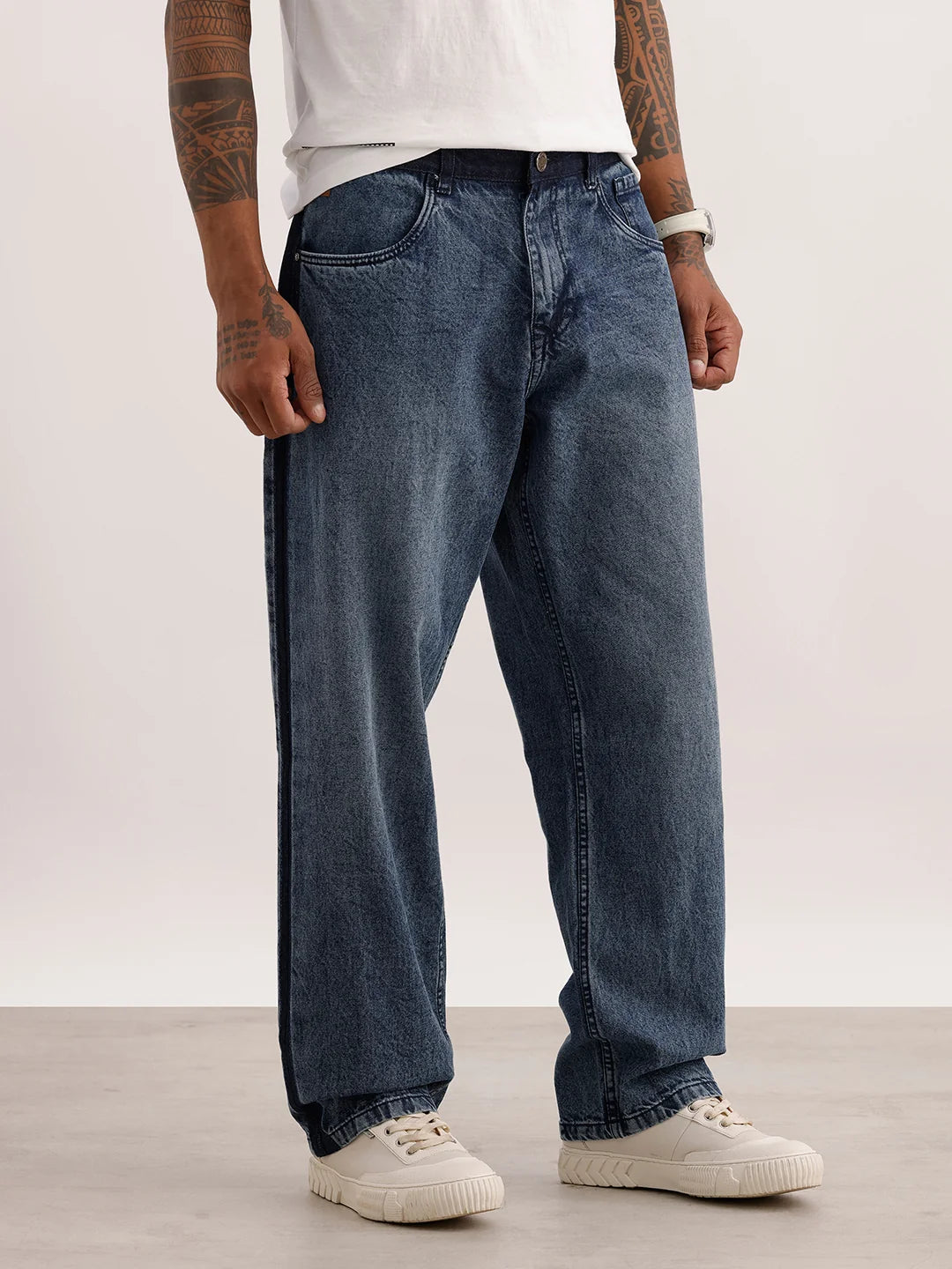 Washed Loose Fit Denim Jeans | Dark Blue