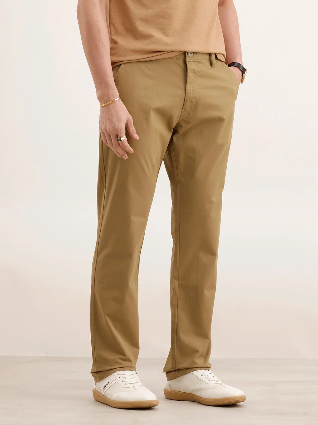 Straight Fit Solid Trouser | Khaki