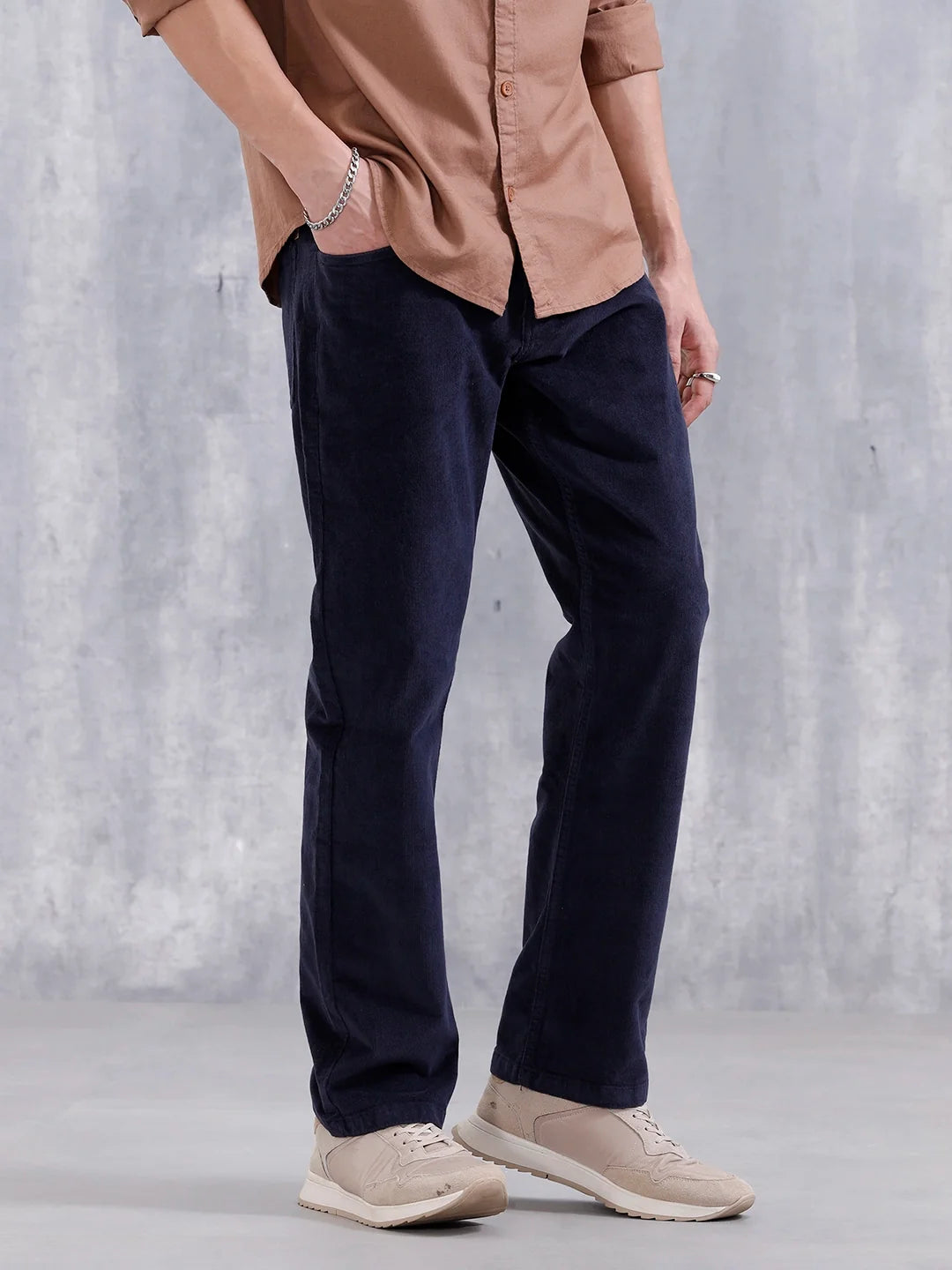 Wales Corduroy Straight Fit Trouser | Navy Blue