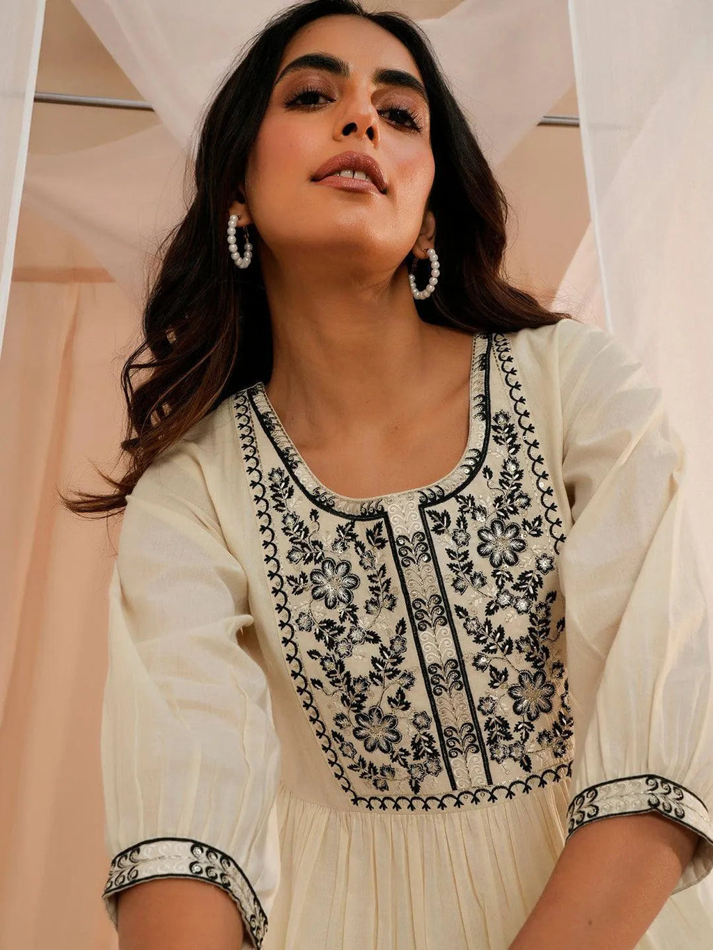 Libas Off White Yoke Design Cotton A-Line Kurti P23
