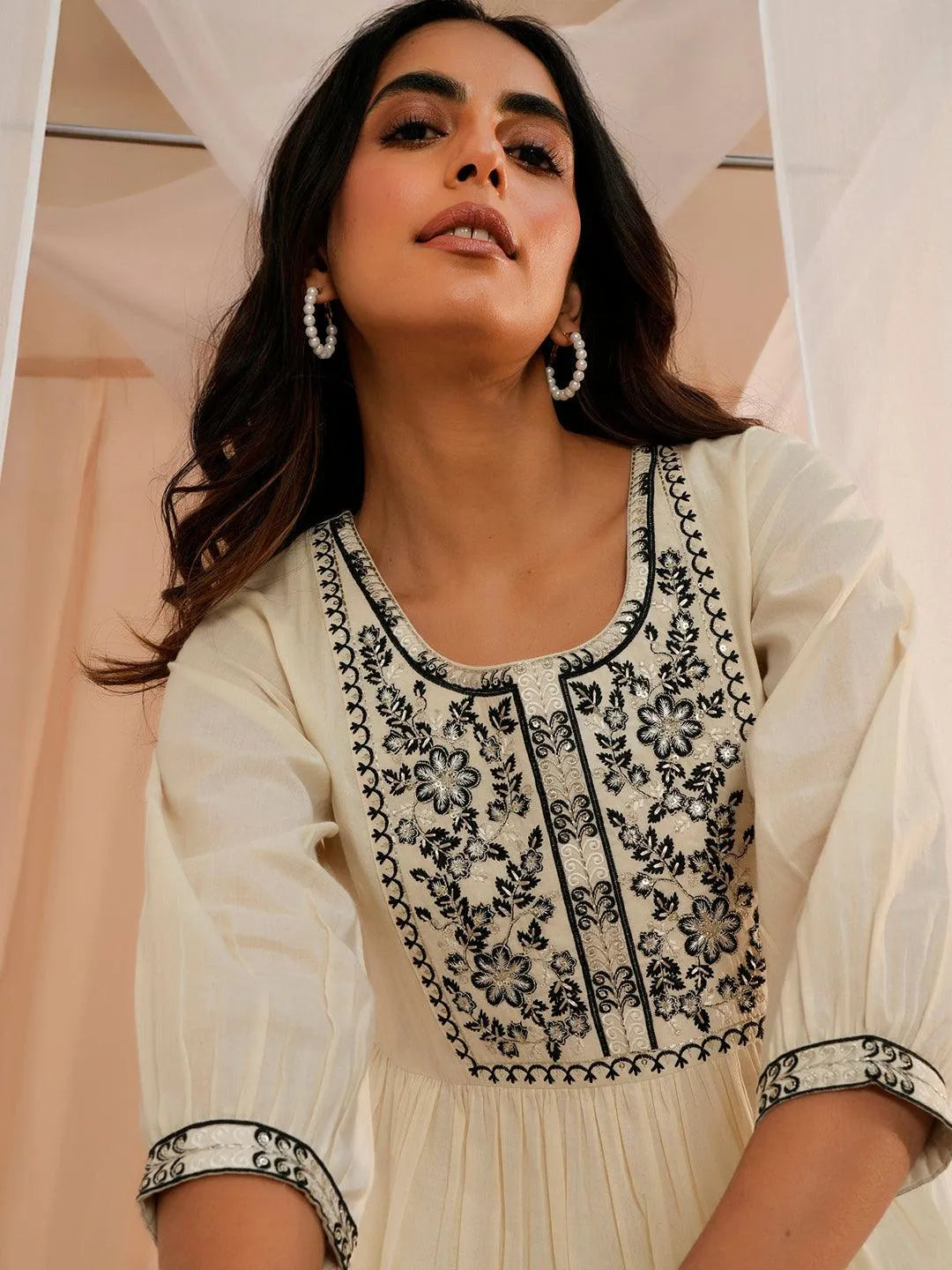Libas Off White Yoke Design Cotton A-Line Kurti P23