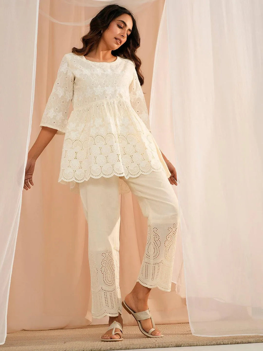 Libas Zoya Off White Embroidered Cotton A-Line Kurti P23