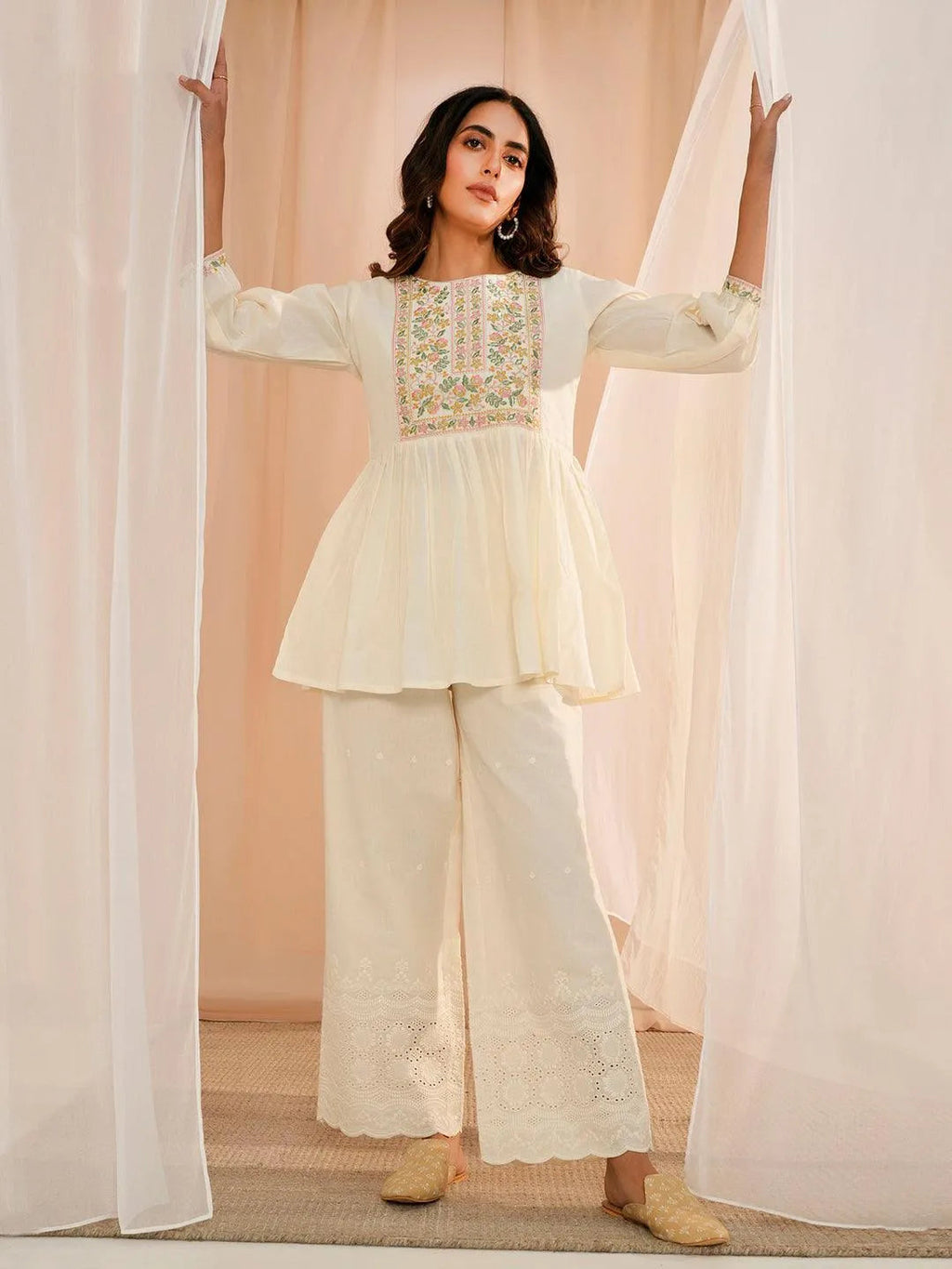 Libas Off White Yoke Design Cotton A-Line Kurti P23