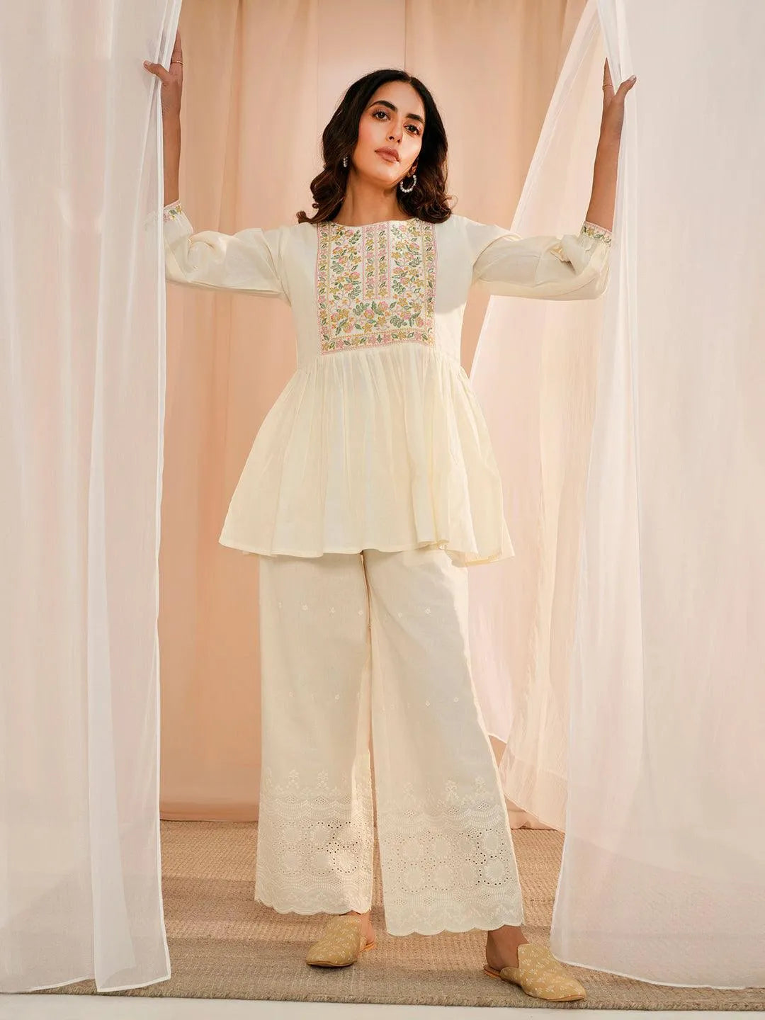 Libas Off White Yoke Design Cotton A-Line Kurti P23