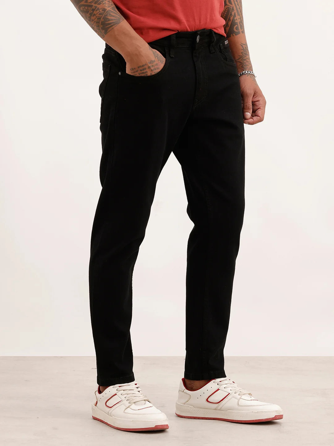 Solid Slim Crop Denim Jeans | Black