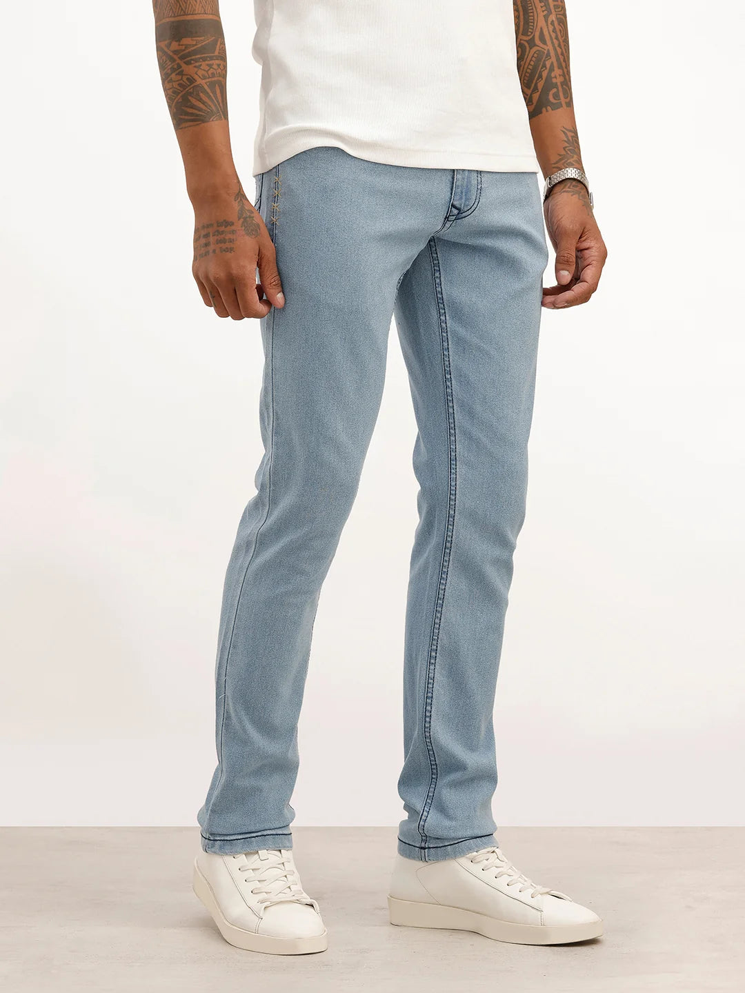 Washed Solid Slim Fit Jeans | Light Blue