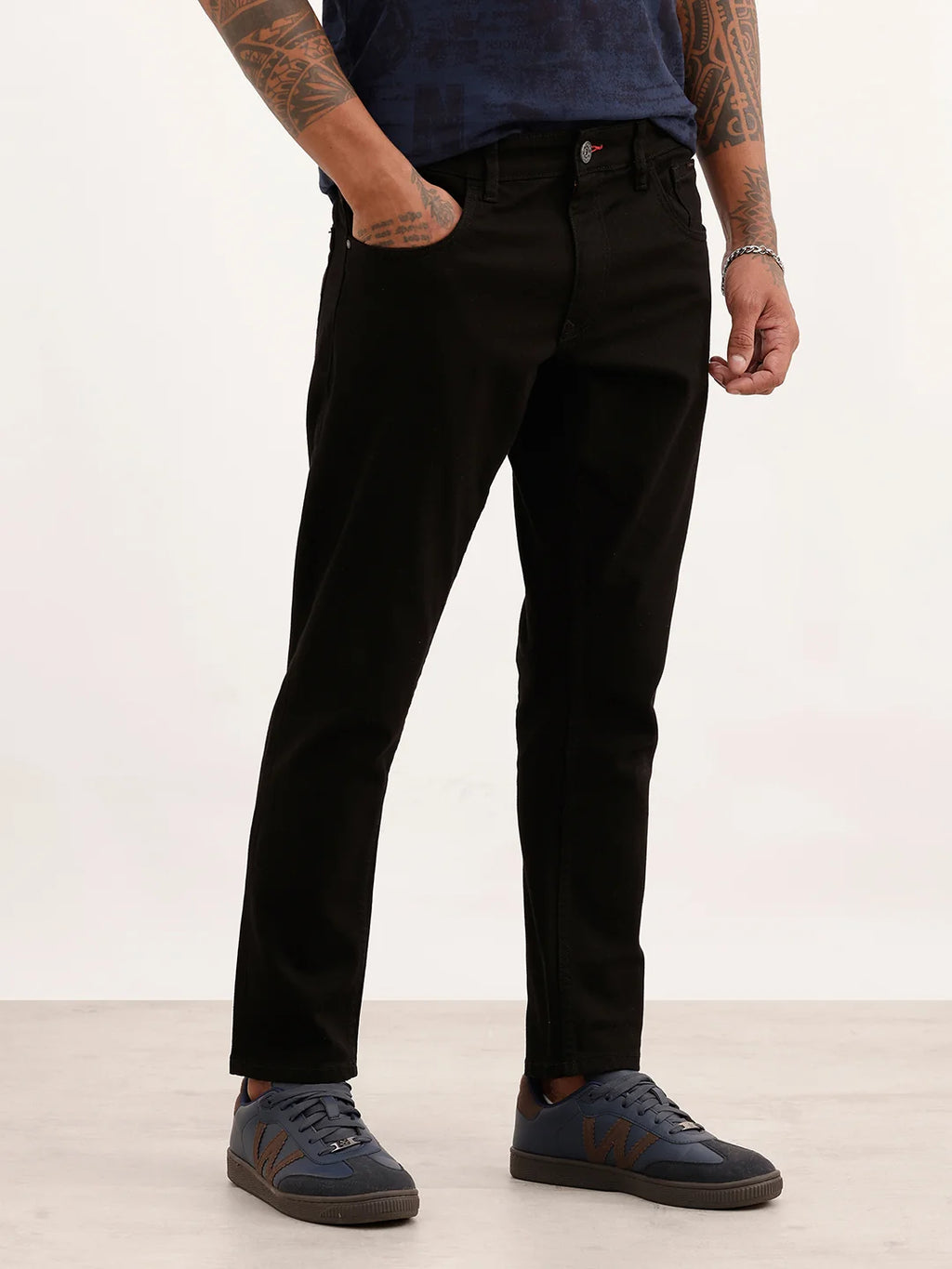 Solid Slim Crop Fit Denim Jeans | Black