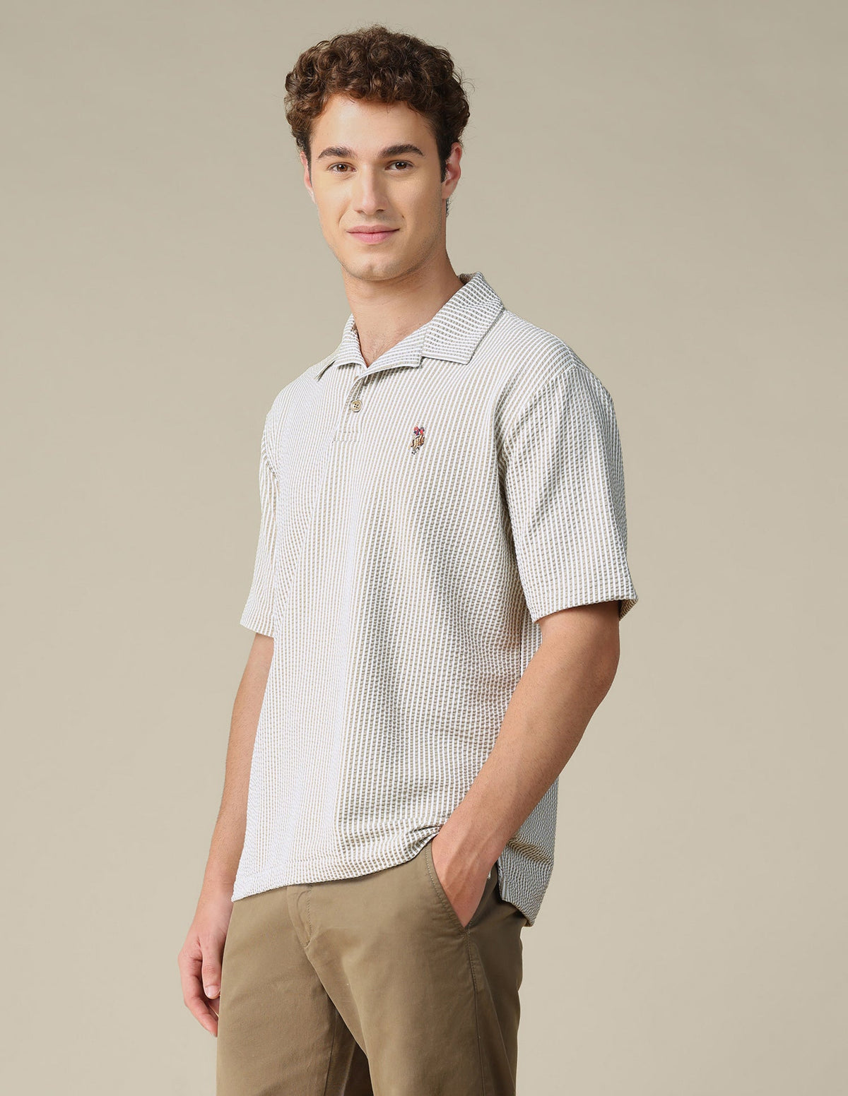Vertical Striped Relaxed Fit Polo Shirt USP0