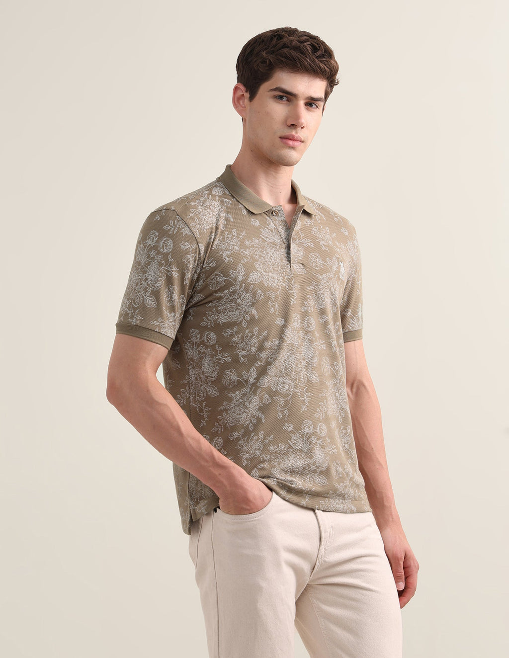 Floral Printed Slim Fit Polo Shirt USP0