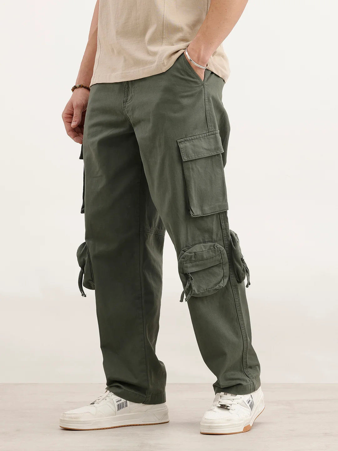 Loose Fit Cargo Trousers | Olive