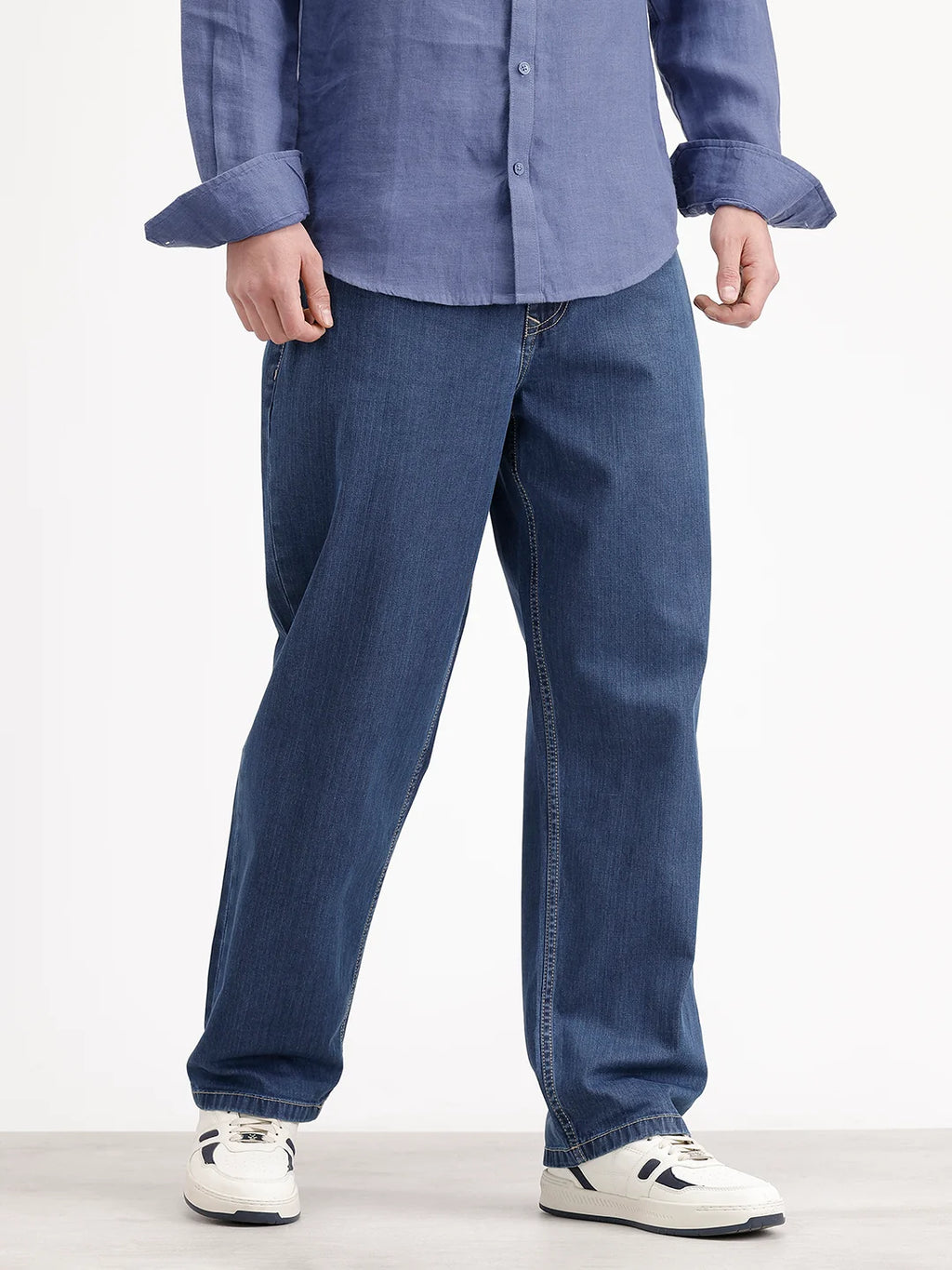 Loose Fit Textured Denim Jeans | Blue