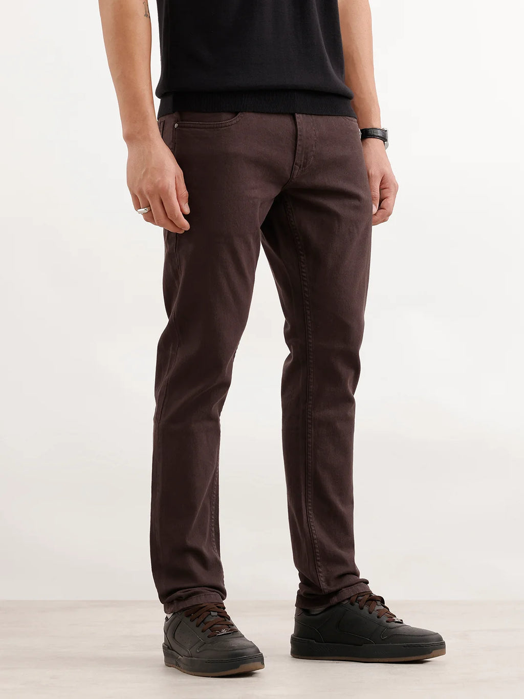Solid Slim Fit Denim Jeans | Brown
