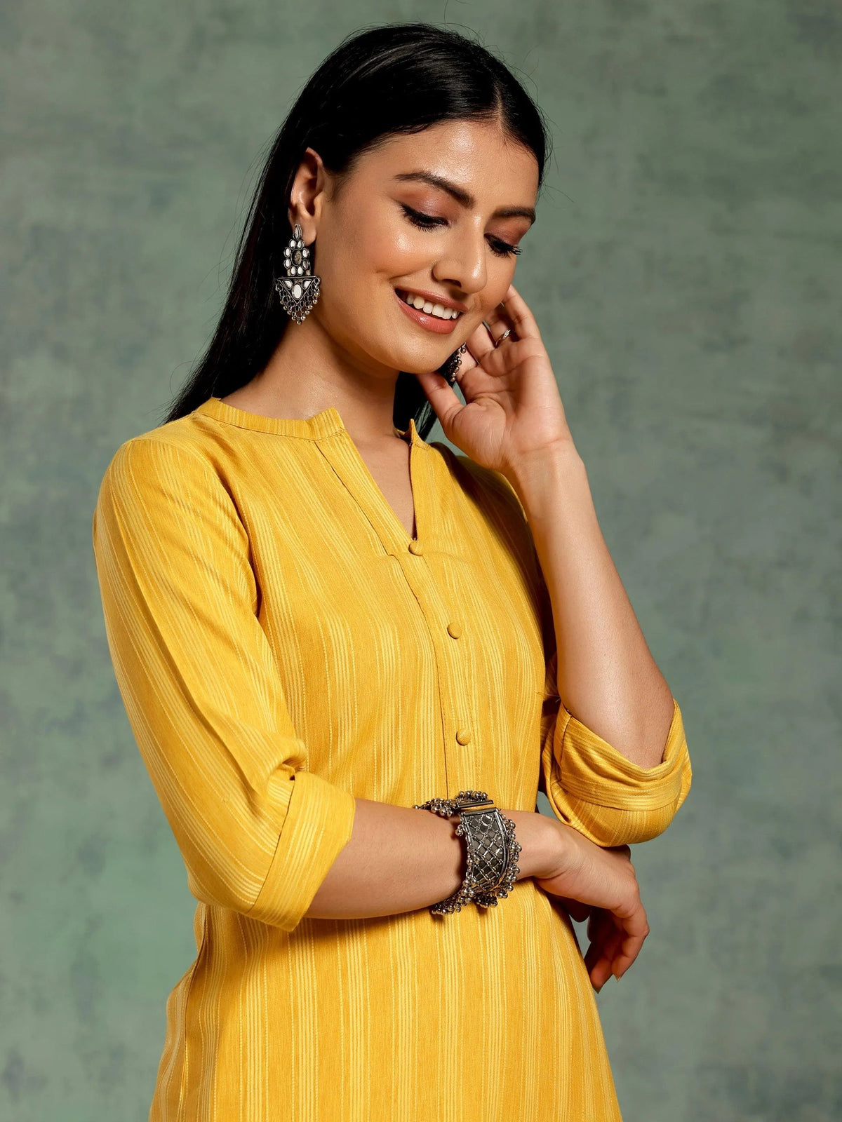 Gerua Yellow Woven Design Rayon Straight Kurta