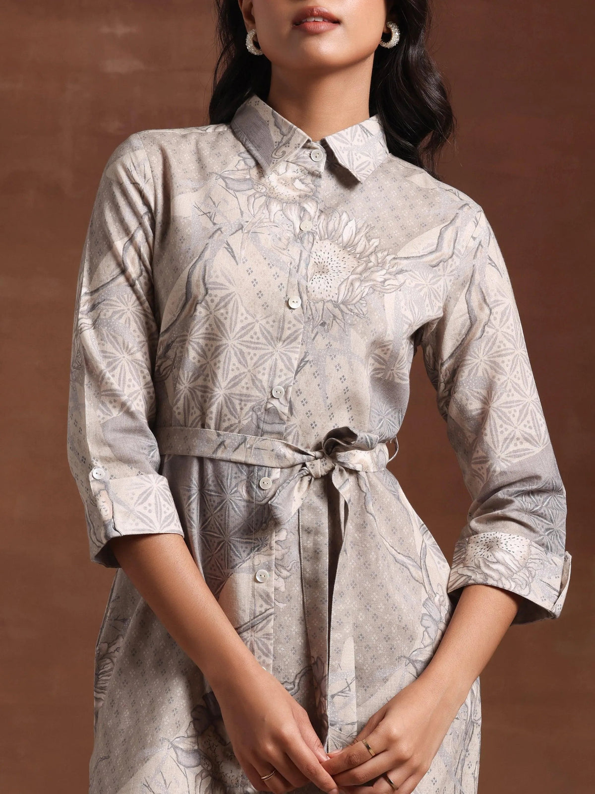 Gerua Off White Printed Cotton Blend Shirt Dress