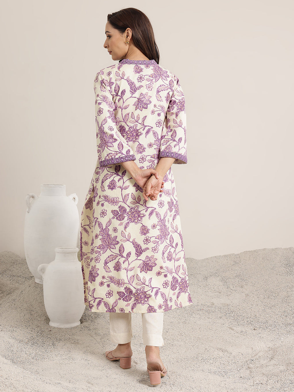 Libas Purple Printed Rayon Straight Kurta