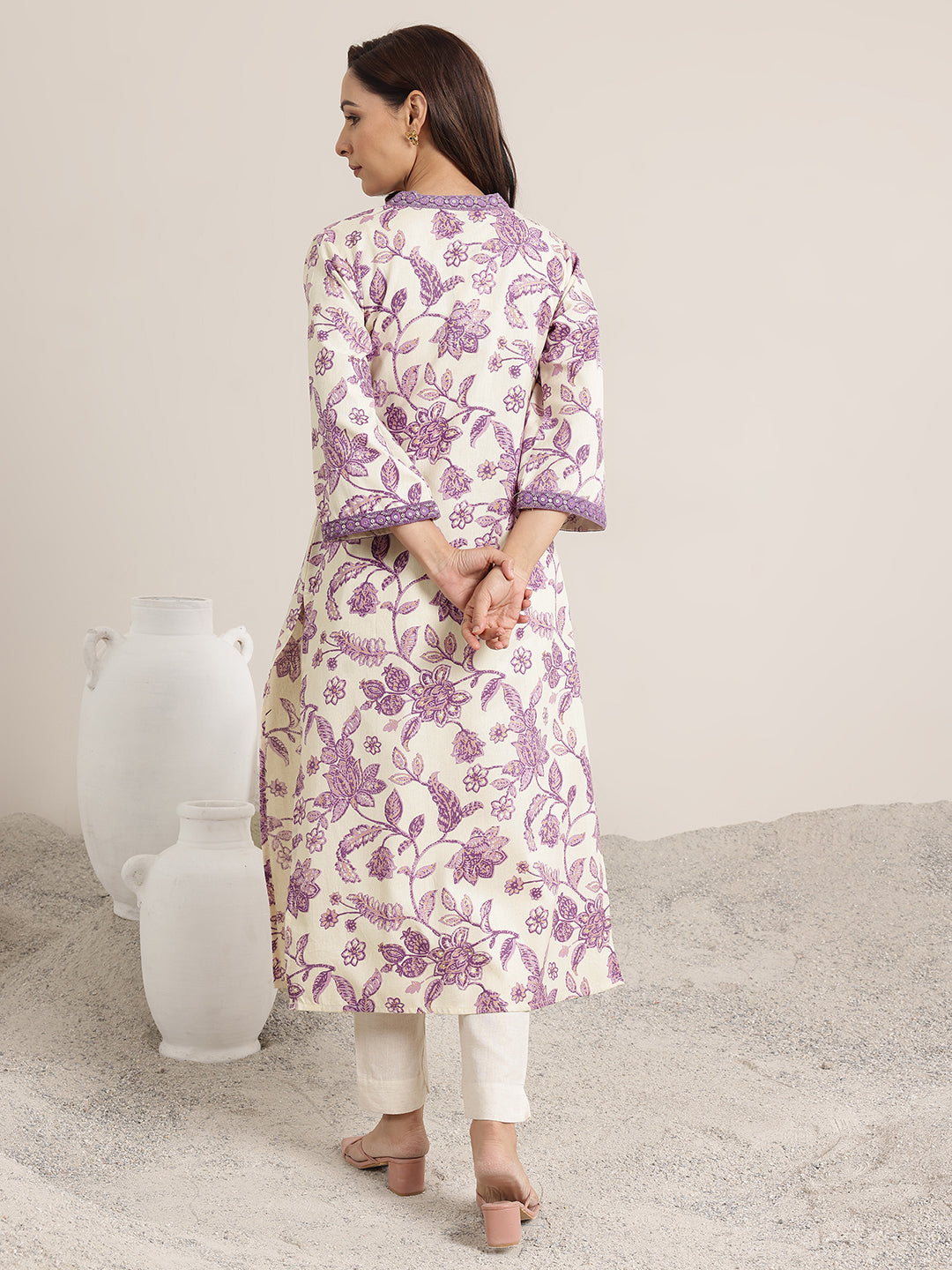 Libas Purple Printed Rayon Straight Kurta