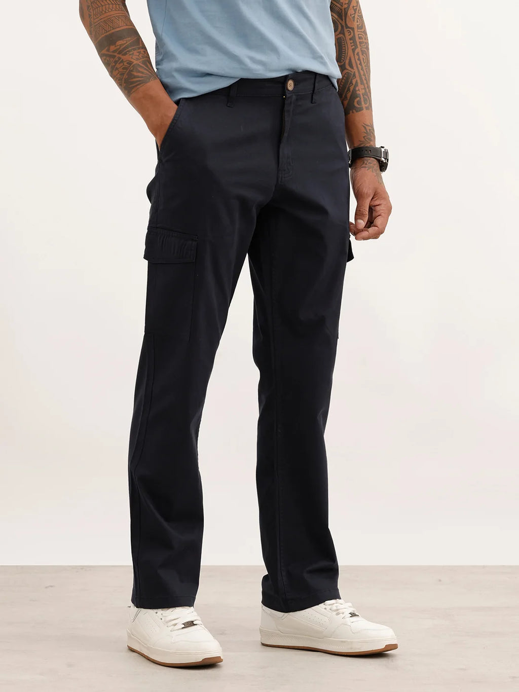 Solid Straight Fit Trouser | Navy Blue