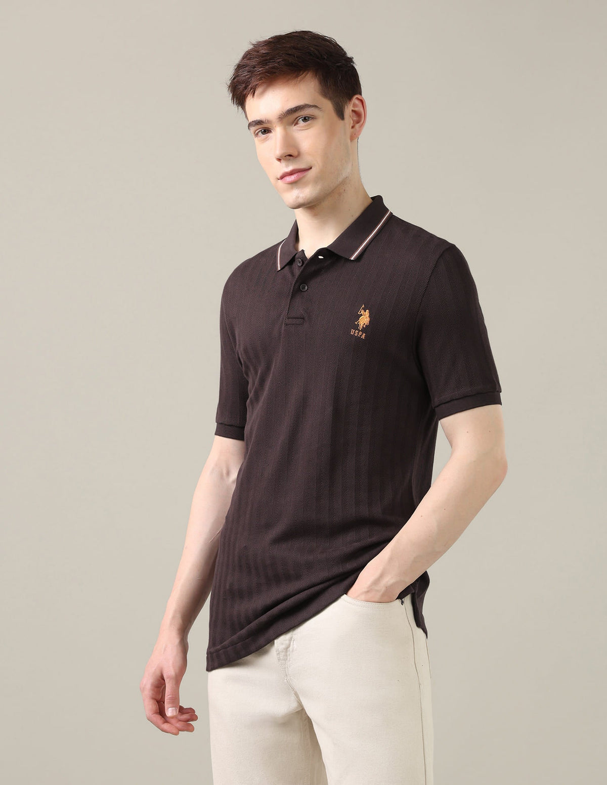Textured Chevron Slim Fit Polo Shirt USP0