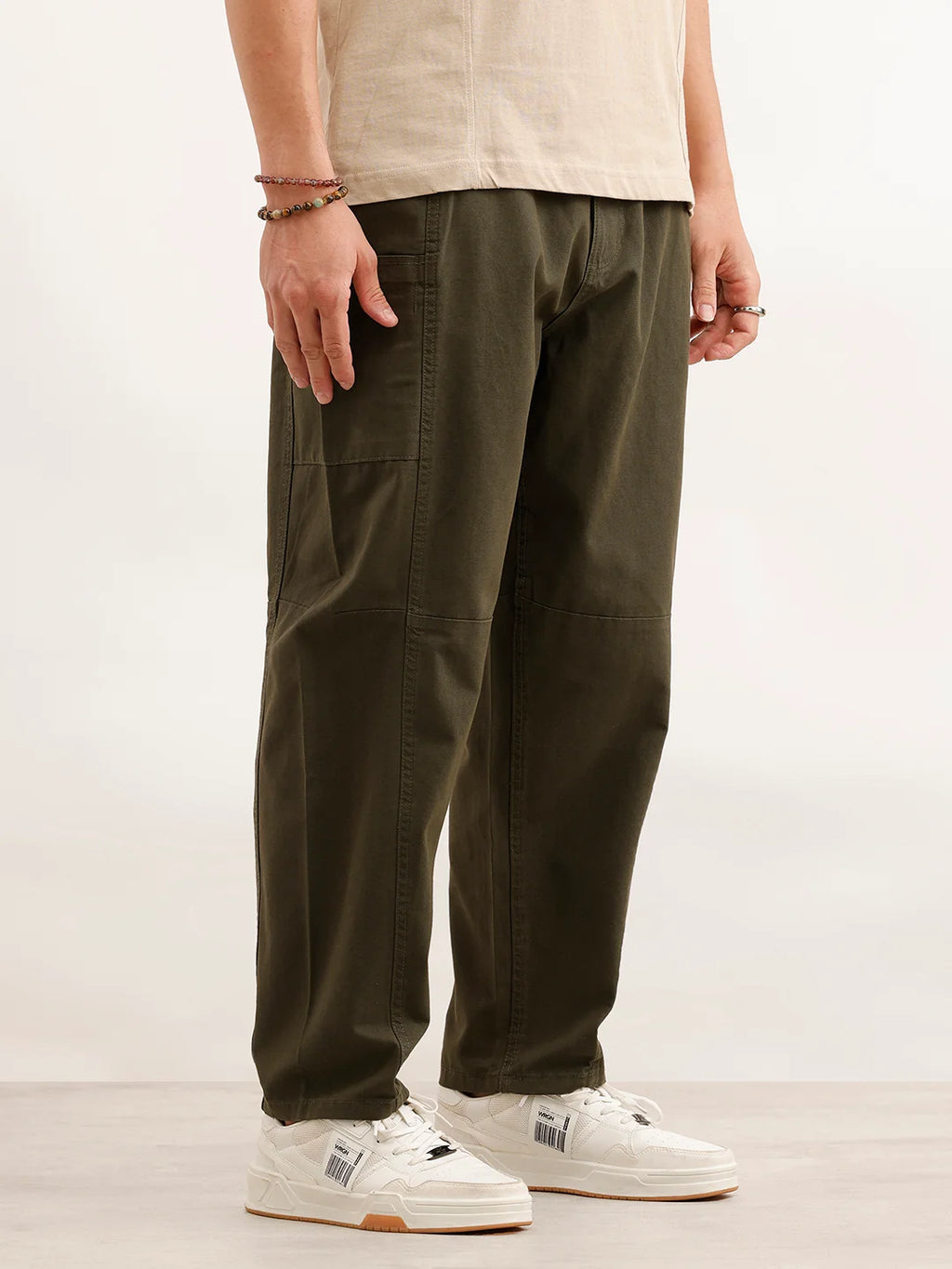 Barrel Fit Cut & Sew Trousers | Olive