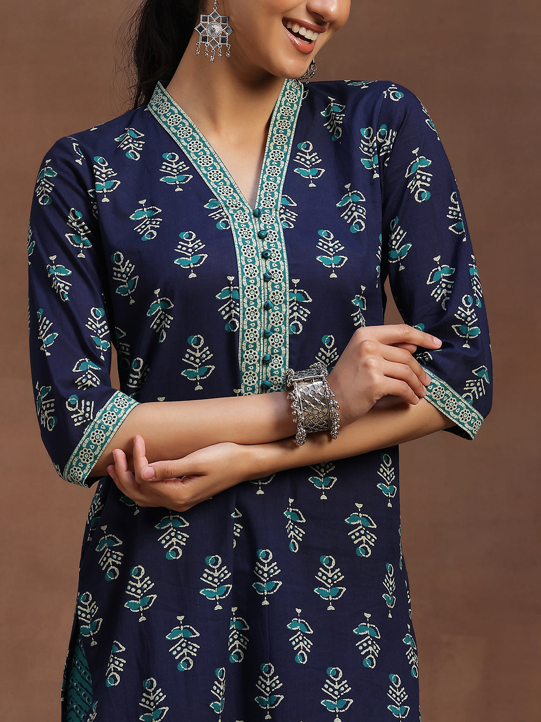 Libas Blue Printed Cotton Straight Suit With Dupatta