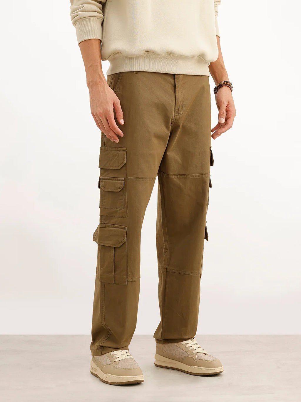 Solid Loose Fit Cargo Trouser | Olive