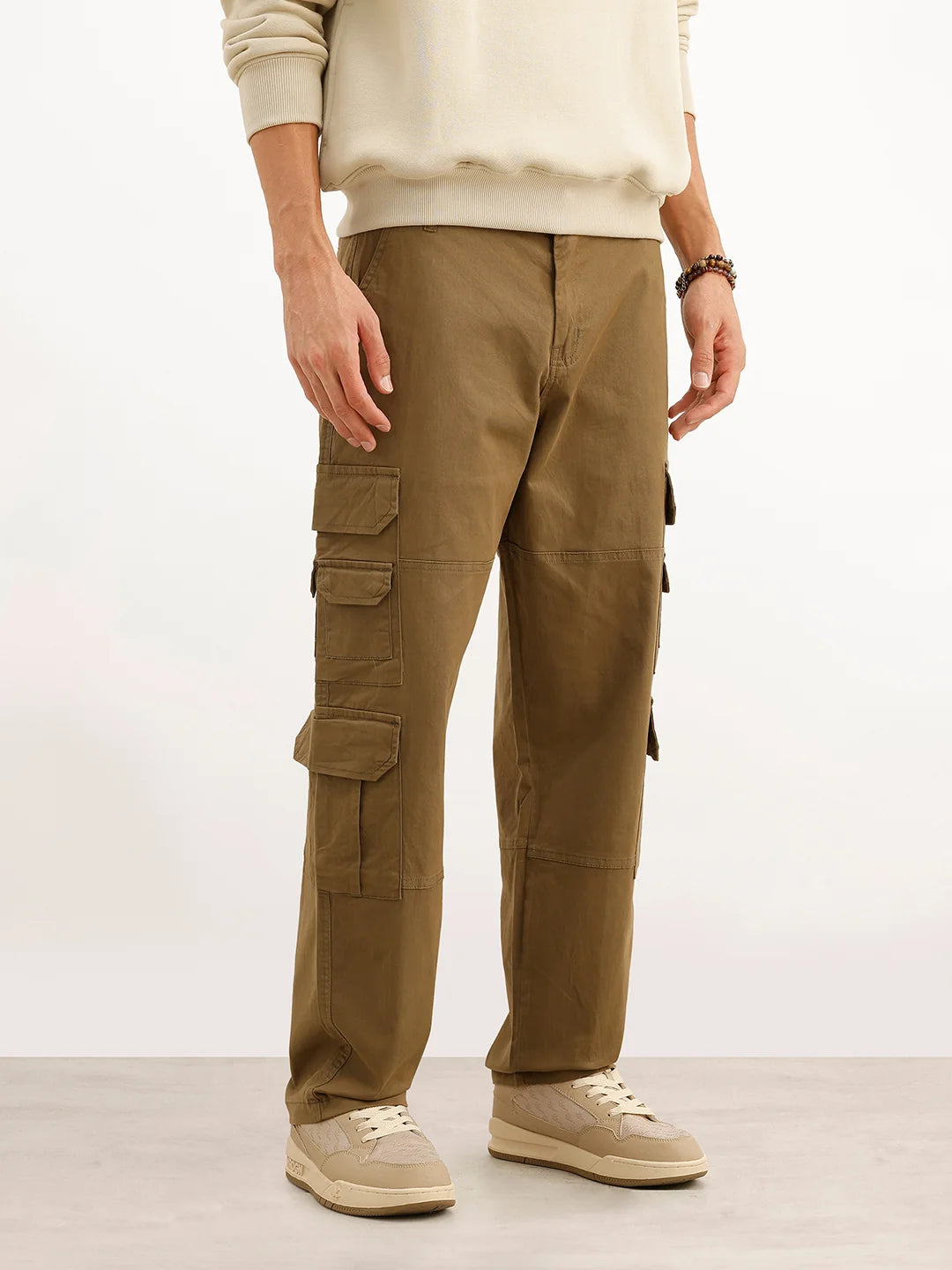 Solid Loose Fit Cargo Trouser | Olive