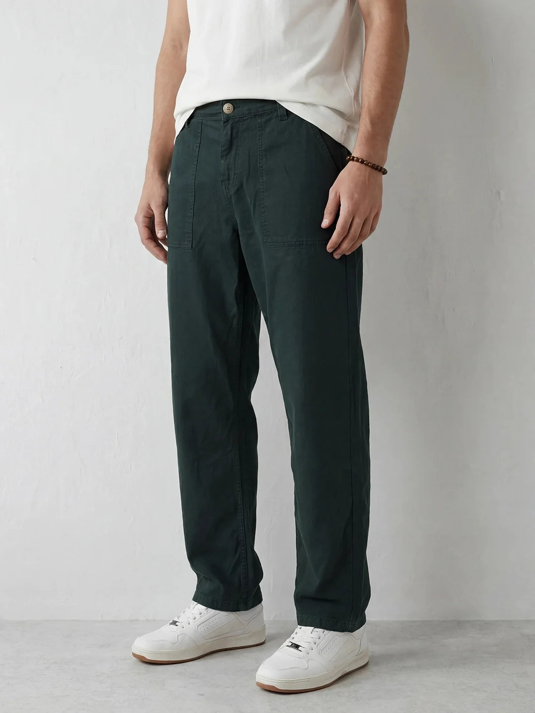 Solid Loose Fit Trouser | Dark Green