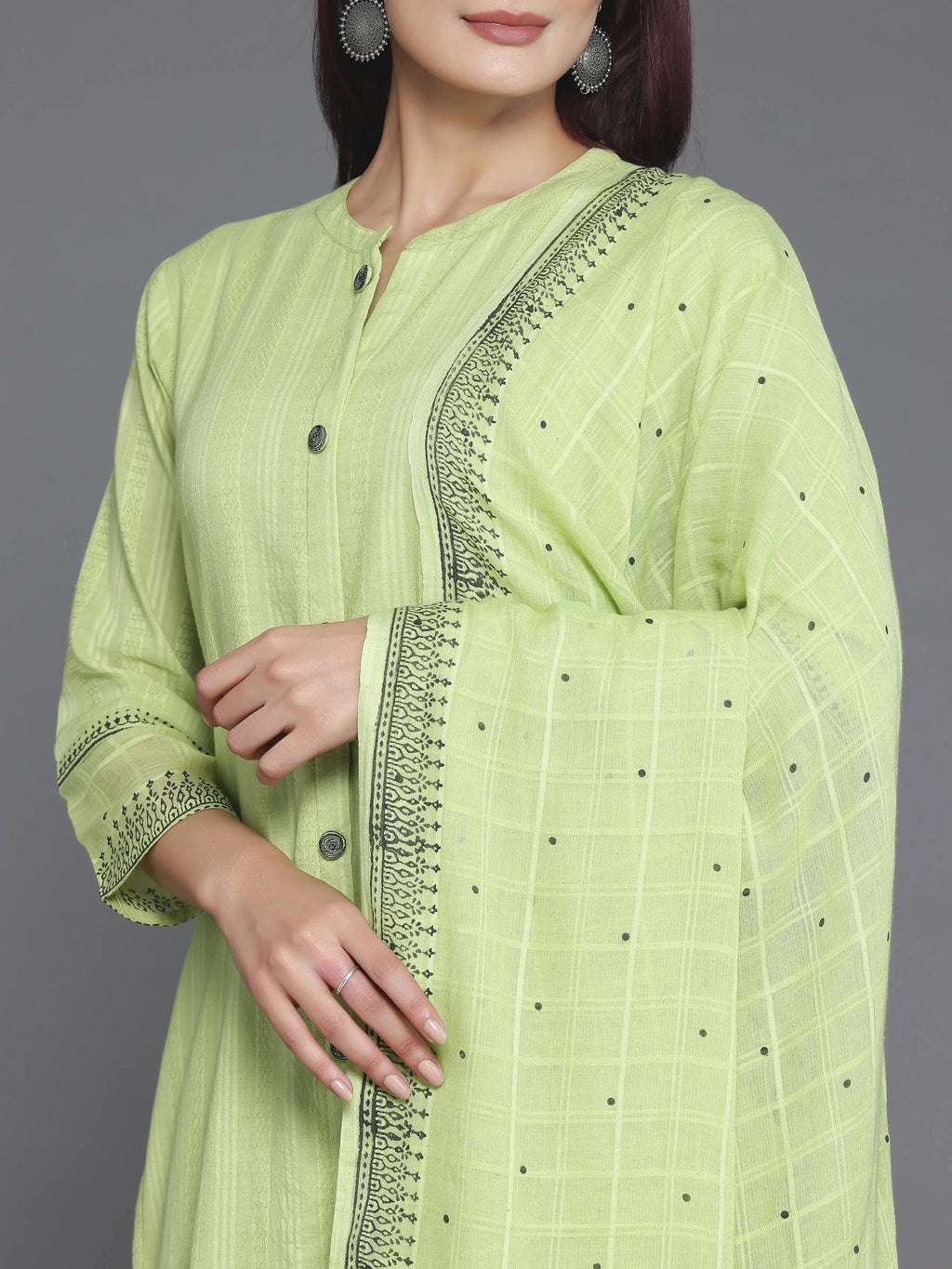 Libas Green Woven Design Cotton Straight Suit With Dupatta